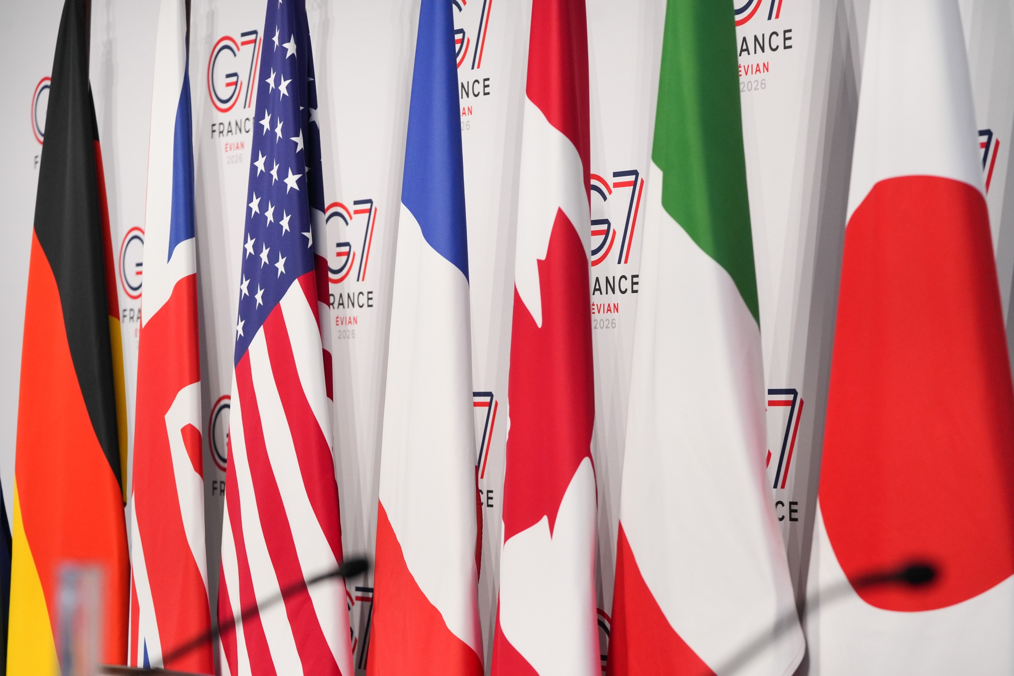 National flags of countries participating in the G7.