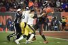 Quarterback Mason Rudolph #2 of the Pittsburgh Steelers fights with defensive end Myles Garrett #95 of the Cleveland Browns during a game in Cleveland, Ohio on Nov. 14, 2019.