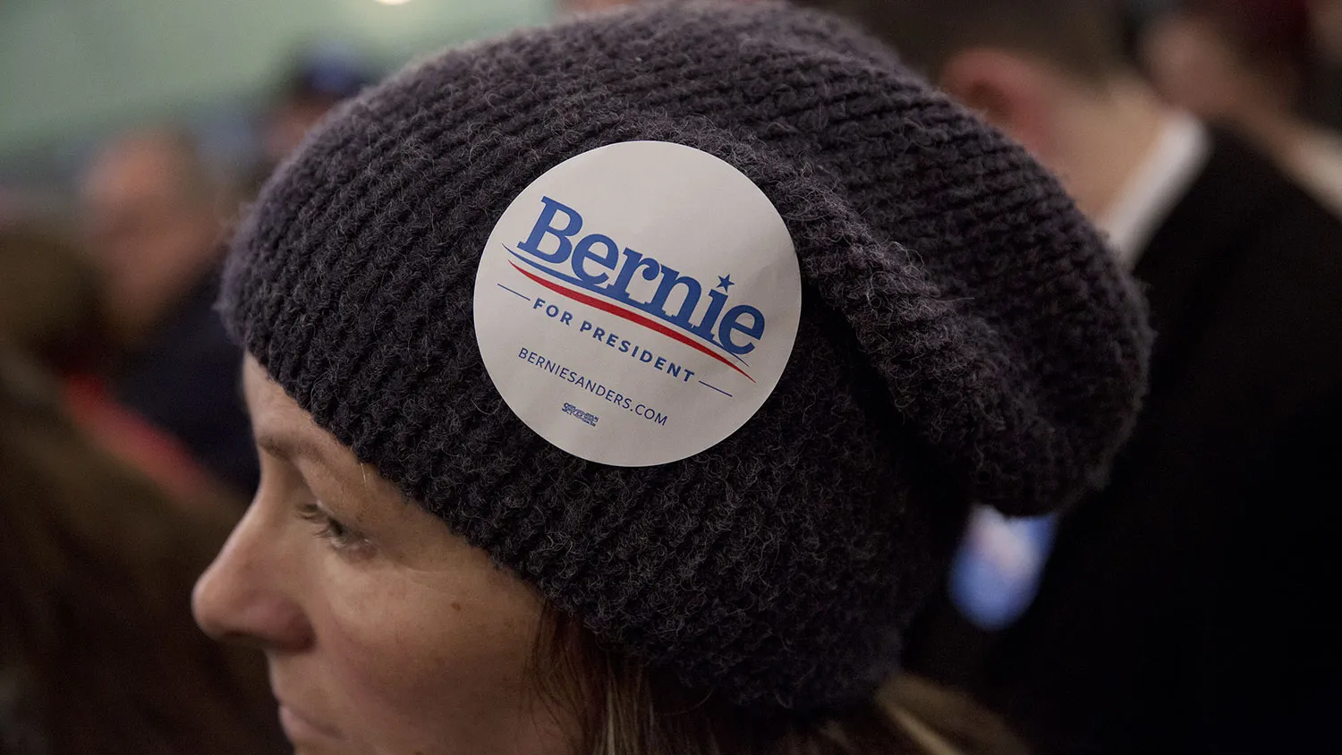 Attendees listen as Senator Bernie Sanders speaks during a campaign event in Exeter, New Hampshire, on Feb. 5, 2016.
