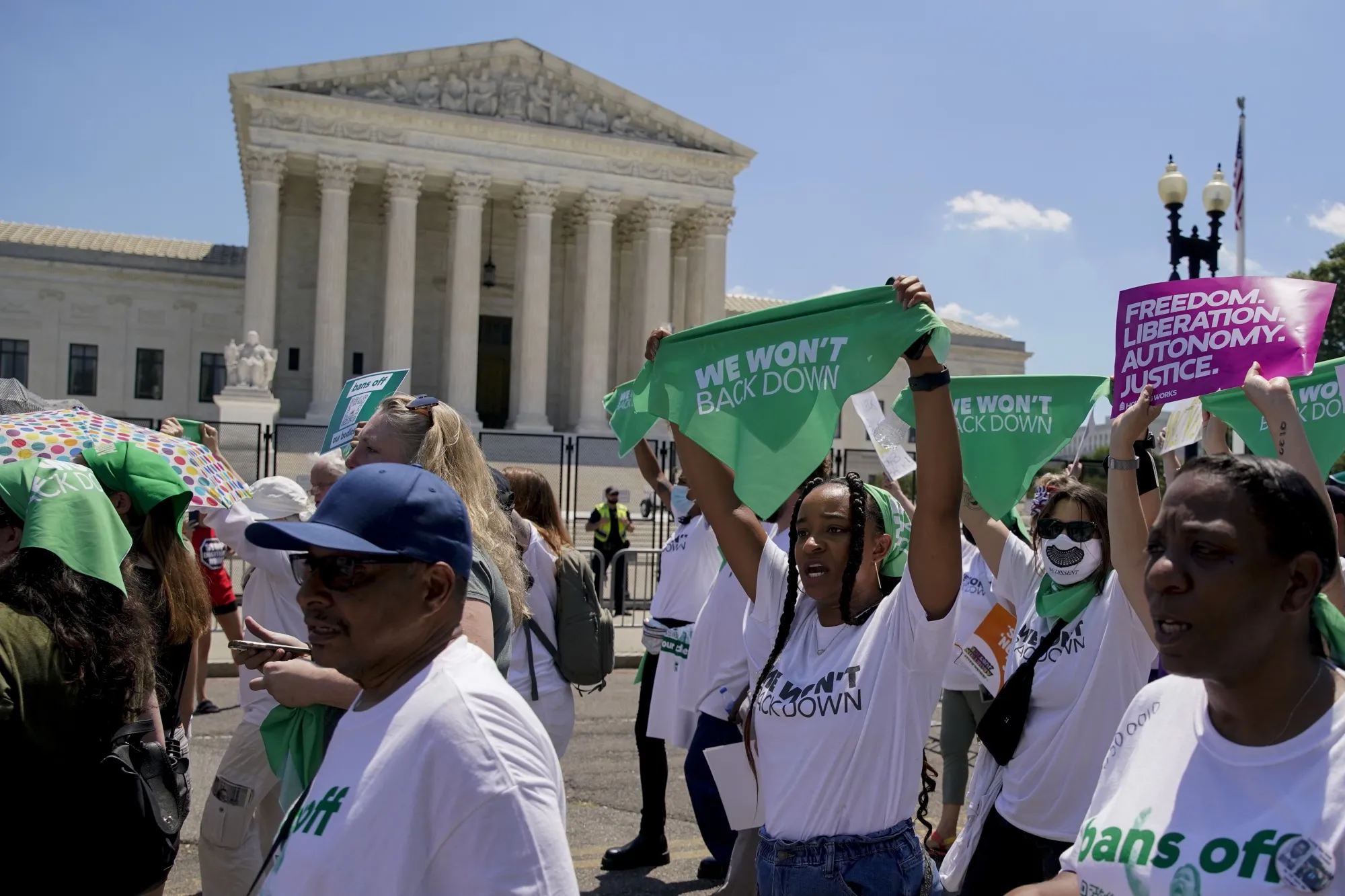 Abortion rights demonstrators during a protest outside the US Supreme Court in Washington, on&nbsp;June 30.