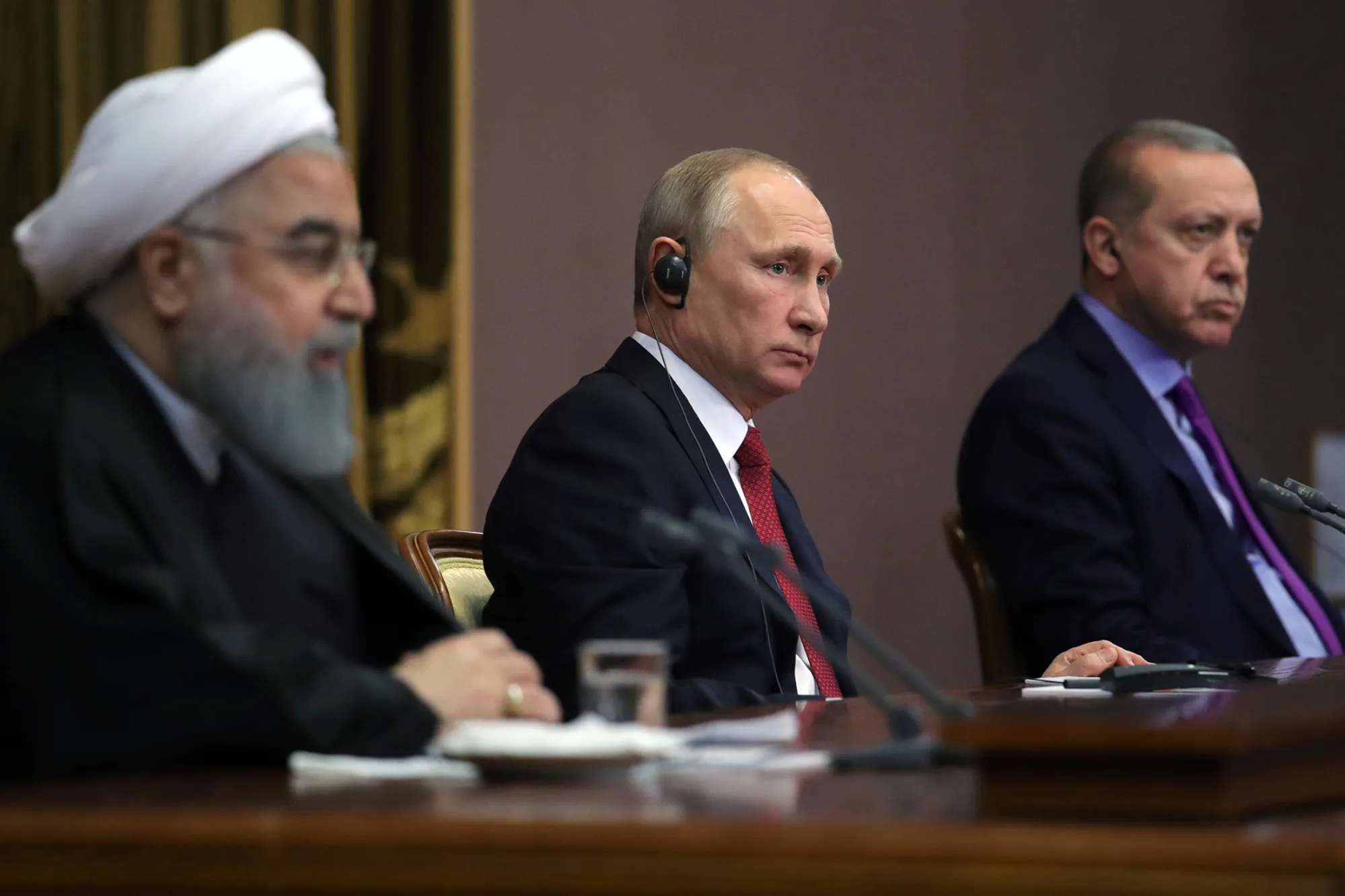 Vladimir Putin, Recep Tayyip Erdogan, and Hassan Rouhani meet in Sochi in 2017.