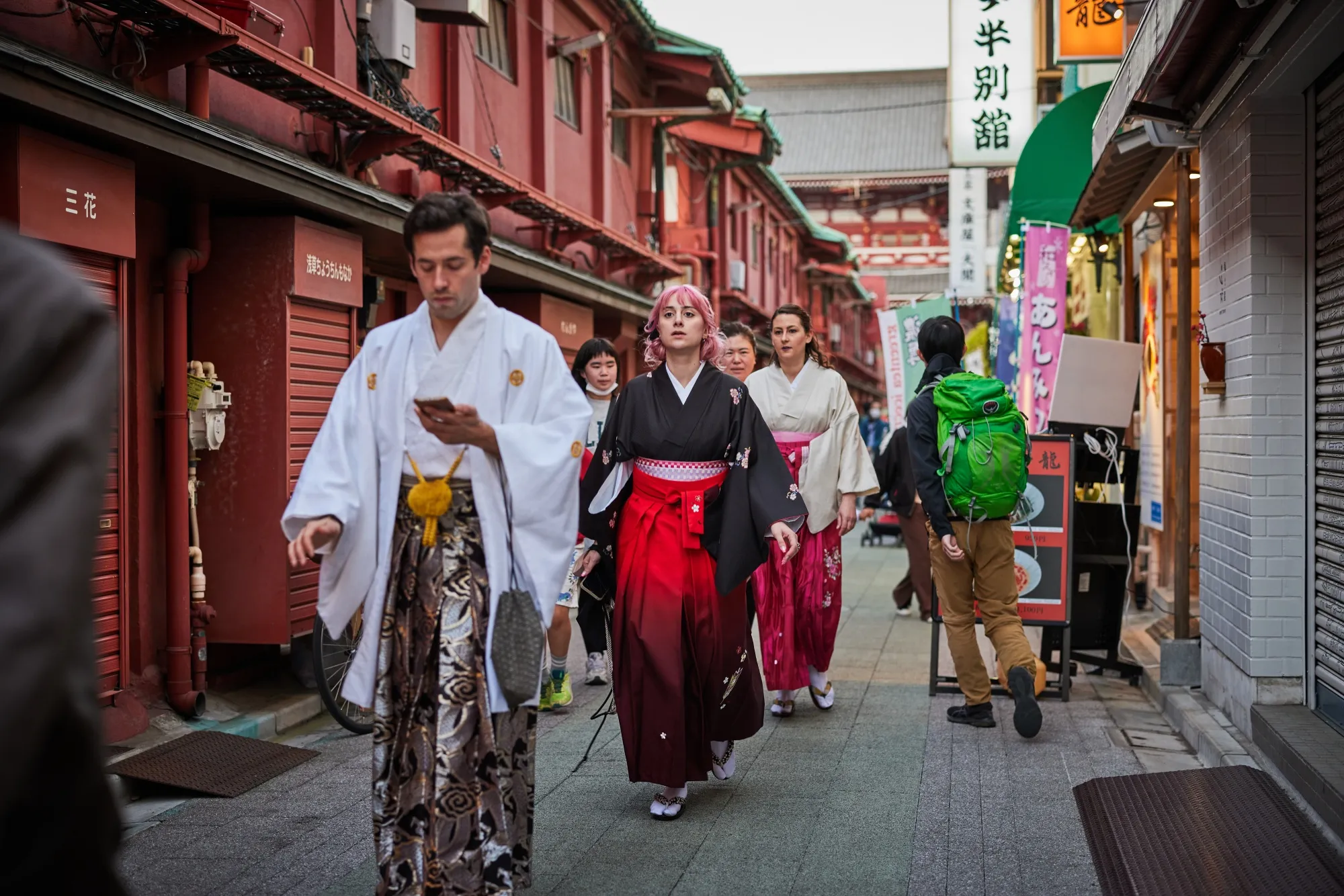 Kimono-clad visitors in the Asakusa district of Tokyo, earlier in March.&nbsp;