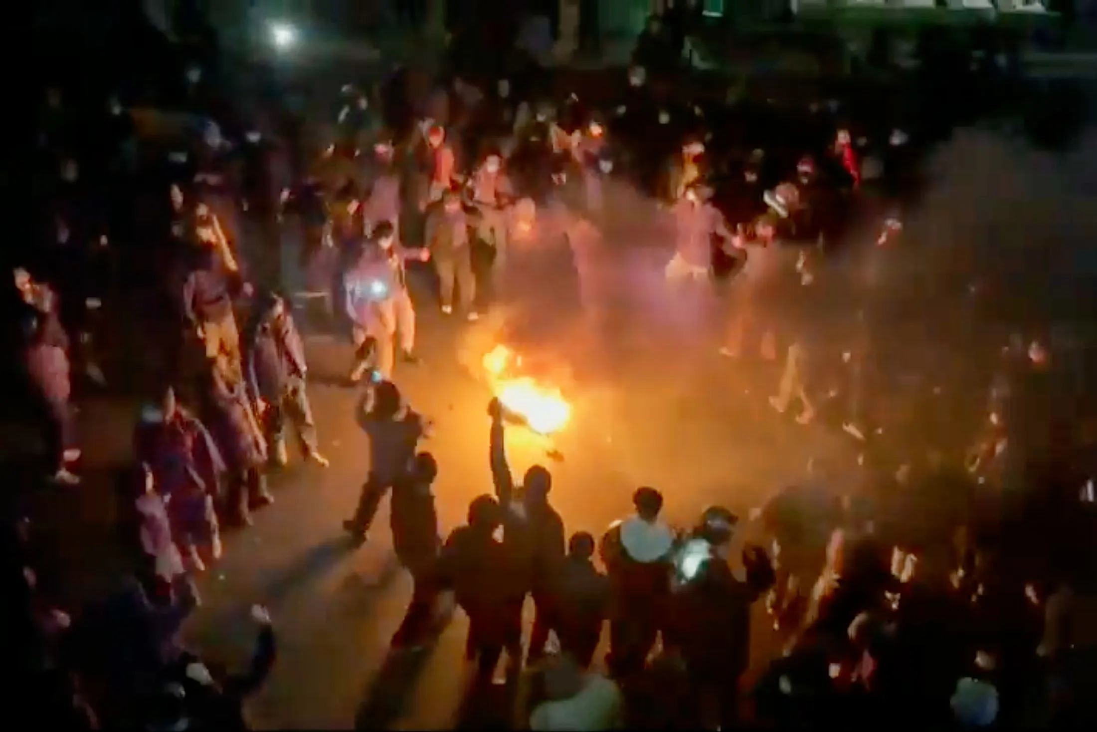 A still image from video footage on social media shows protesters in Tehran on Jan. 9.
