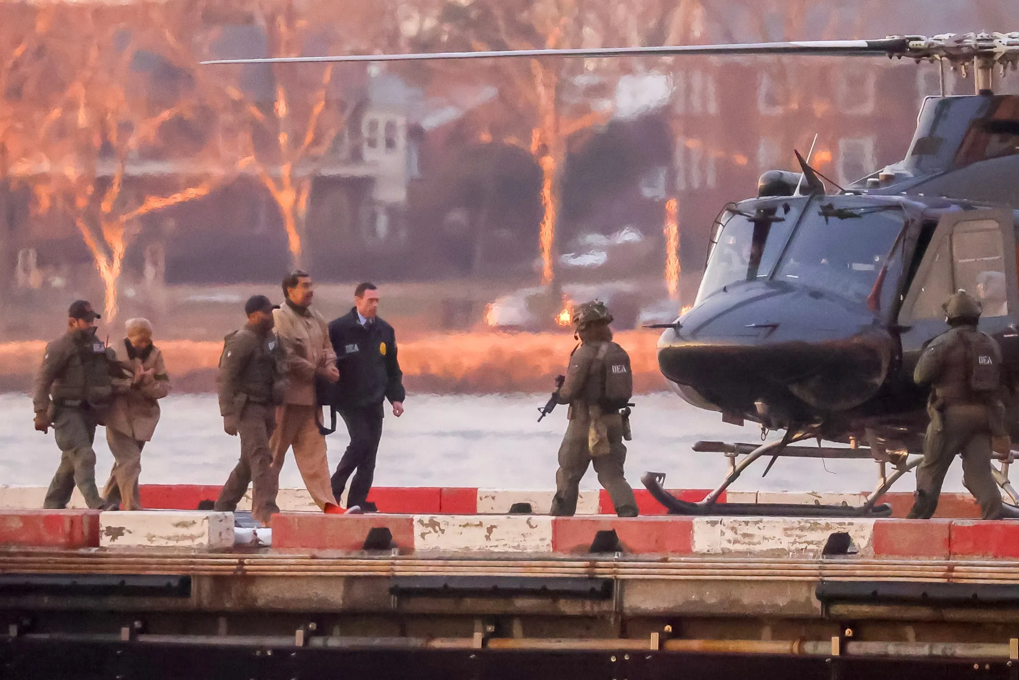 Ousted Venezuelan President Nicolas Maduro arrives at the Wall Street heliport ahead of his appearance in federal court in New York on Jan. 5.