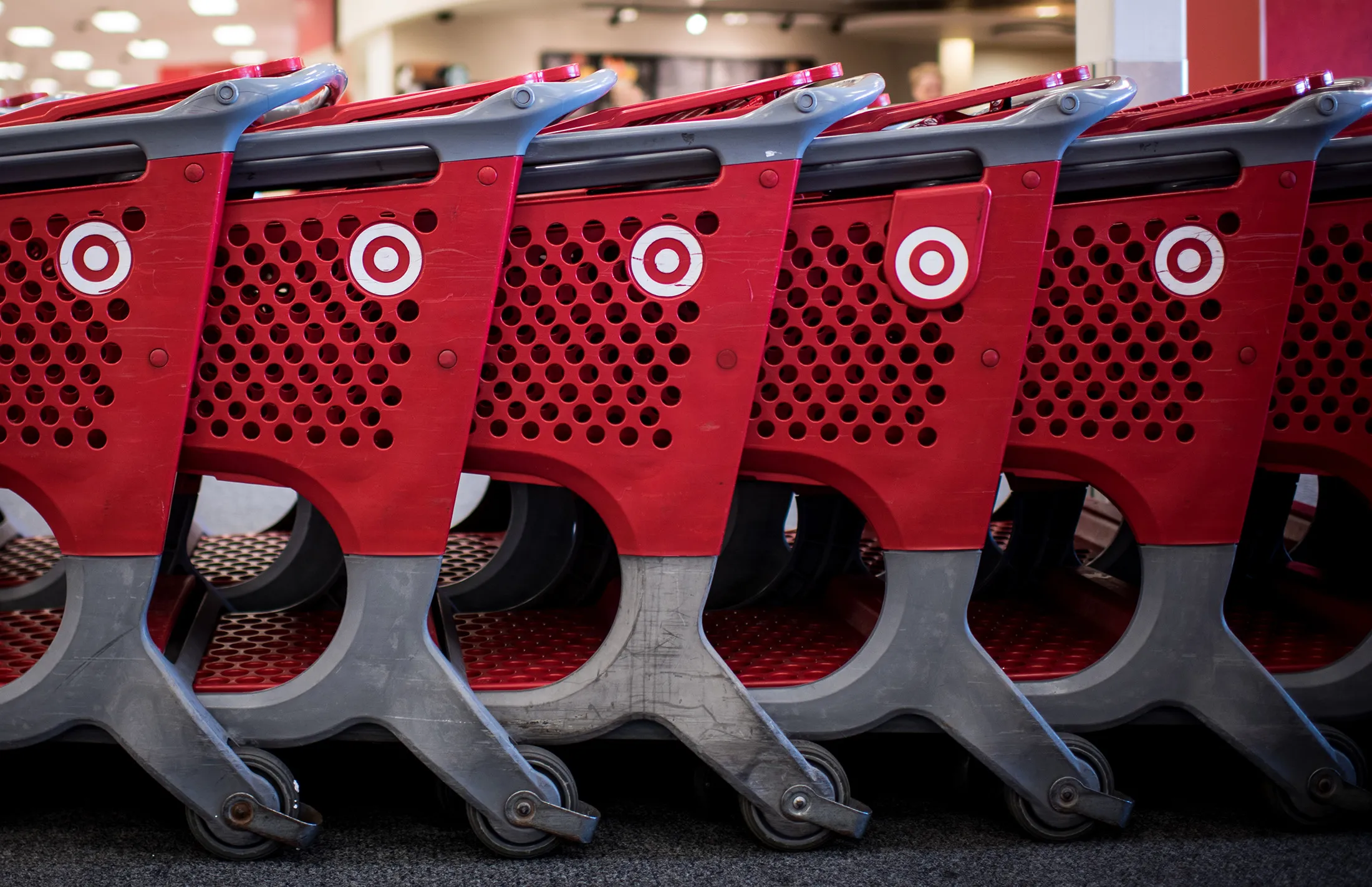 Target Corp. shopping carts sit inside a company store in Chicago.
