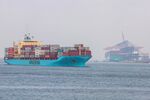 The Nysted Maersk container ship enters the Port of Rotterdam in Rotterdam, Netherlands, on Tuesday, Aug. 16, 2022.