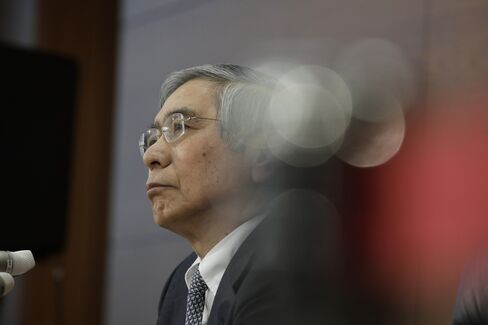 記者会見する黒田総裁