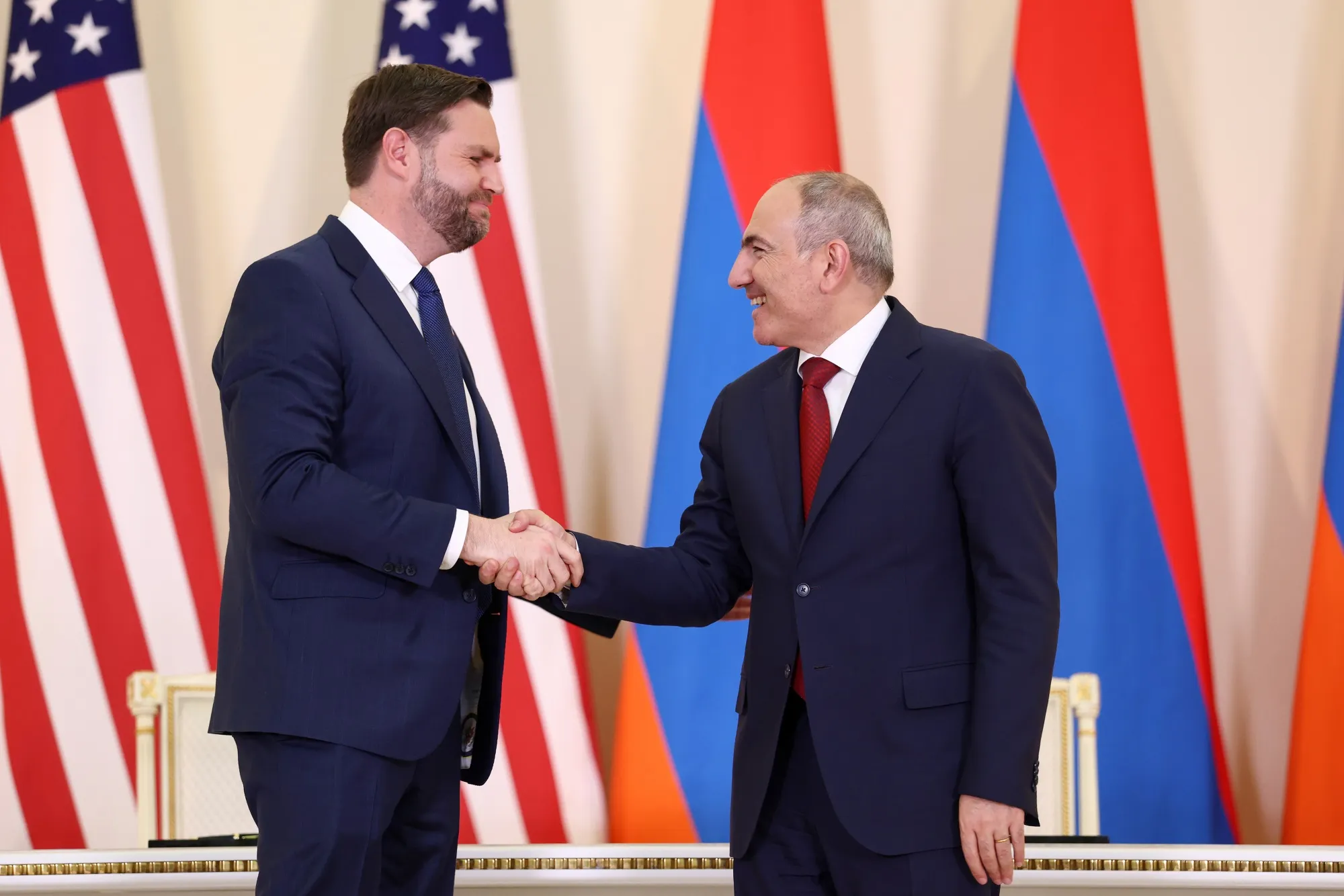US Vice President JD Vance and Armenia’s Prime Minister Nikol Pashinyan in Yerevan, Armenia, on Feb. 9.
