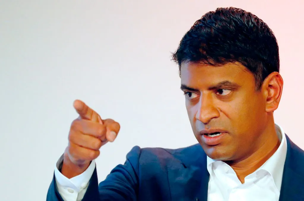 Swiss pharmaceutical and drug maker Novartis CEO Vasant Narasimhan addresses the annual results 2017 press conference in Basel on January 24, 2018.
