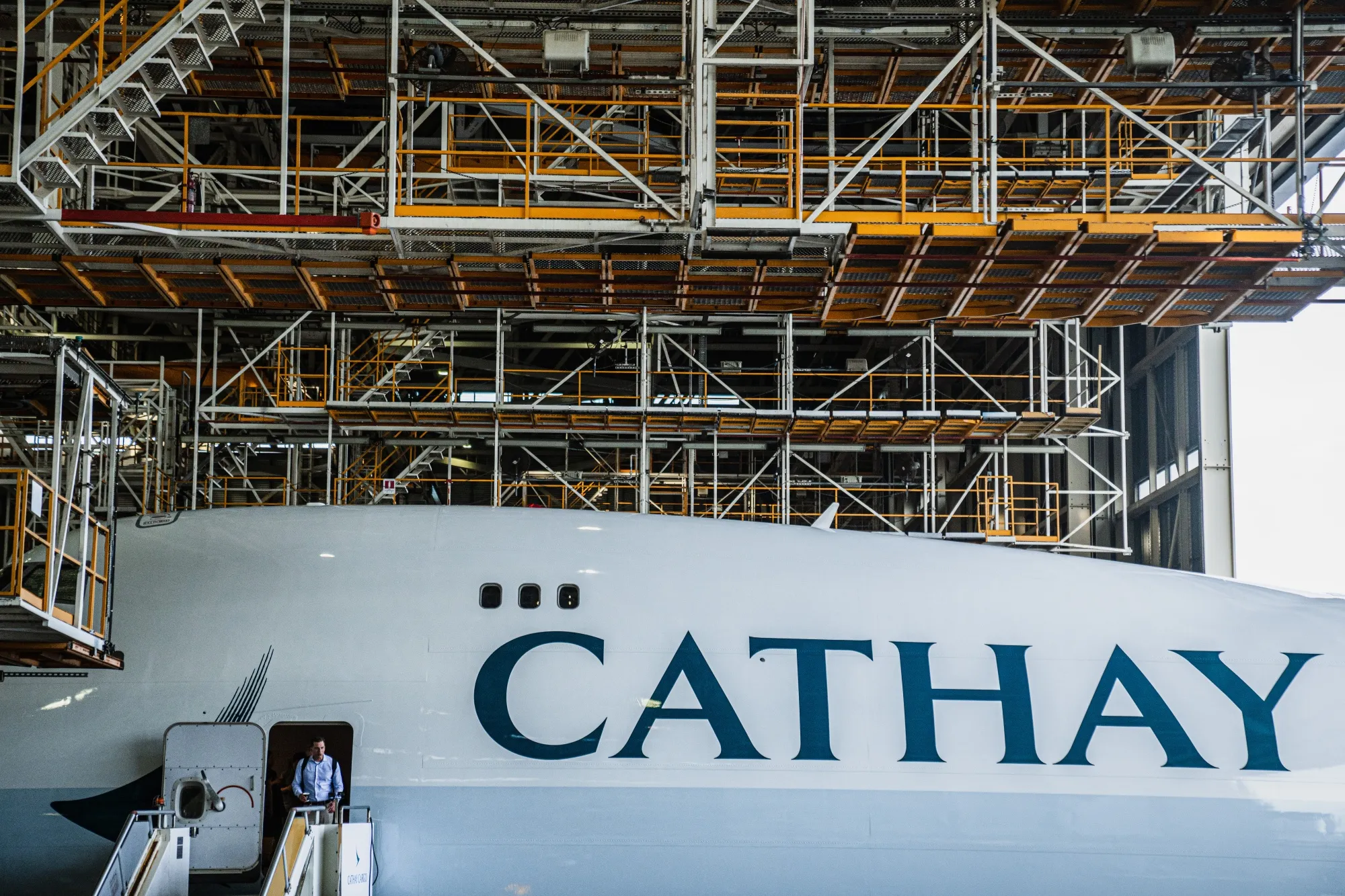 An aircraft operated by Cathay Cargo, the cargo unit of Cathay Pacific Airways Ltd. The airline is concerned a lack of sustainable aviation fuel could make it challenging to meet its 2030 clean fuel goals.