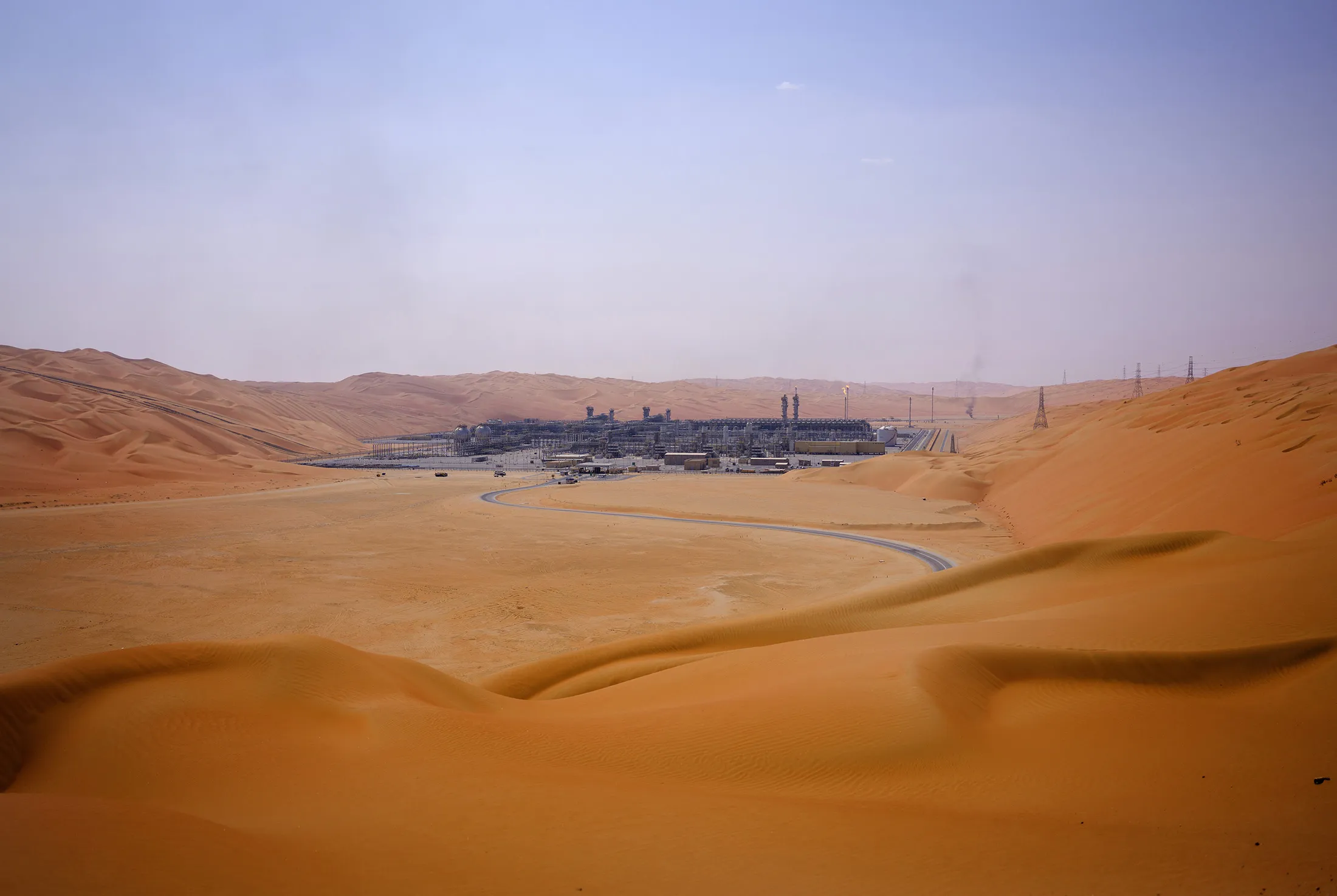 The Natural Gas Liquids (NGL) facility stands among desert dunes in Saudi Aramco's Shaybah oilfield in the Rub' Al-Khali (Empty Quarter) desert in Shaybah, Saudi Arabia, on Tuesday, Oct. 2, 2018.