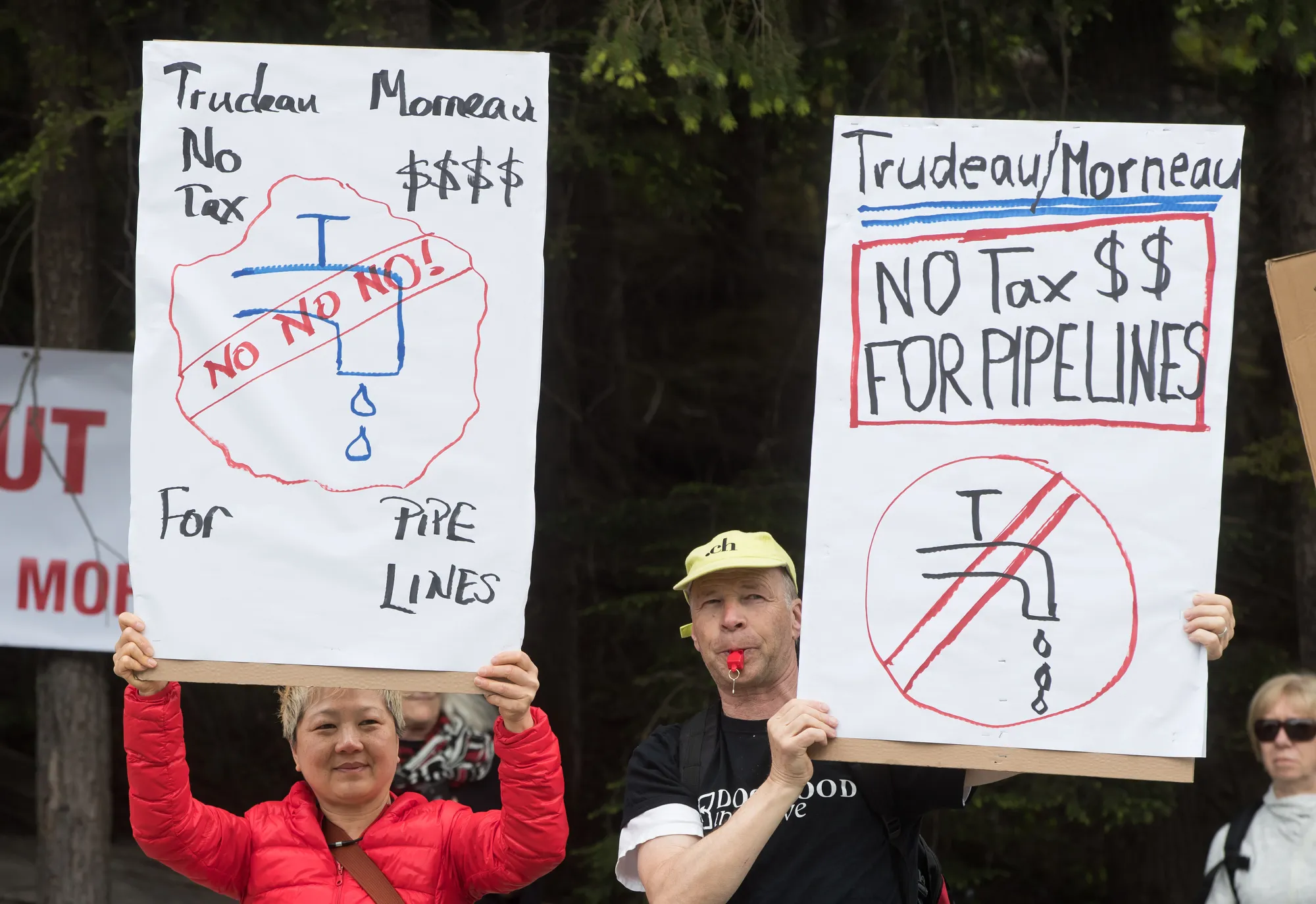 Demonstrators during a protest against the Trans Mountain pipeline expansion, outside of the G7 meeting in Whistler, Canada, on June 2.