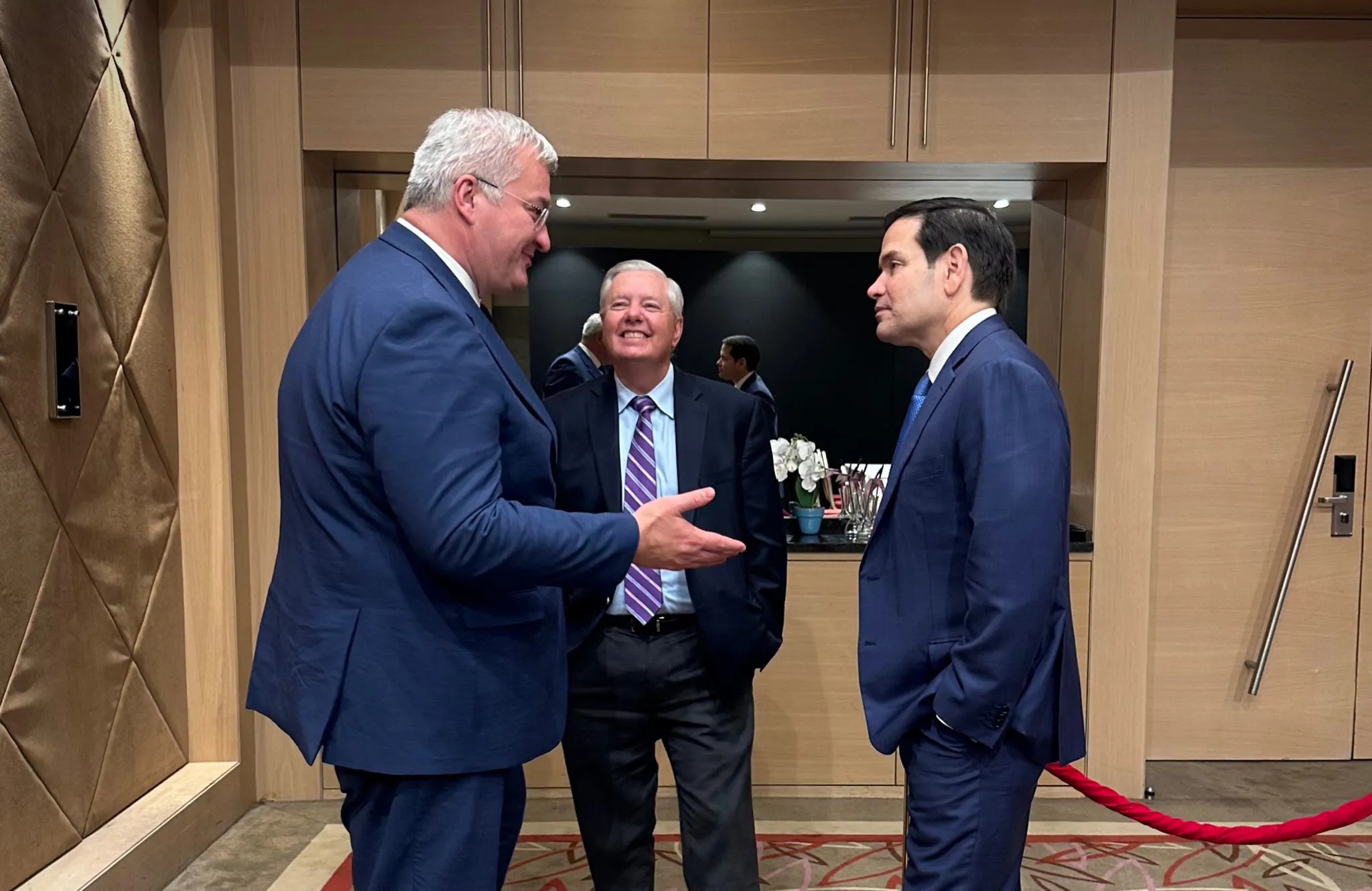 Ukraine’s Andrii Sybiha, left, Lindsey Graham and Marco Rubio in Antalya, Turkey, on May 15.
