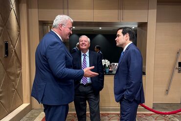 Andrii Sybiha, left,&nbsp;Lindsey Graham&nbsp;and Marco Rubio in Antalya, Turkey, on May 15.