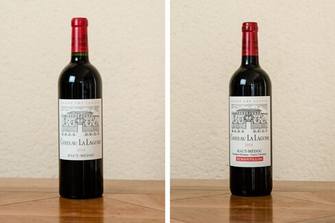A bottle of 2010 and 2015 vintage Château La Lagune grand cru classé.
