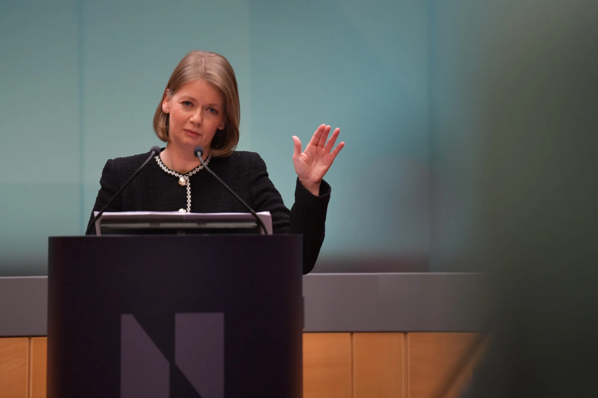 Ida Wolden Bache during an interest rates news conference in Oslo, on Dec. 19.