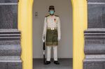 A Royal Malay Regiment Guard of Honour wears a protective facemask in Kuala Lumpur