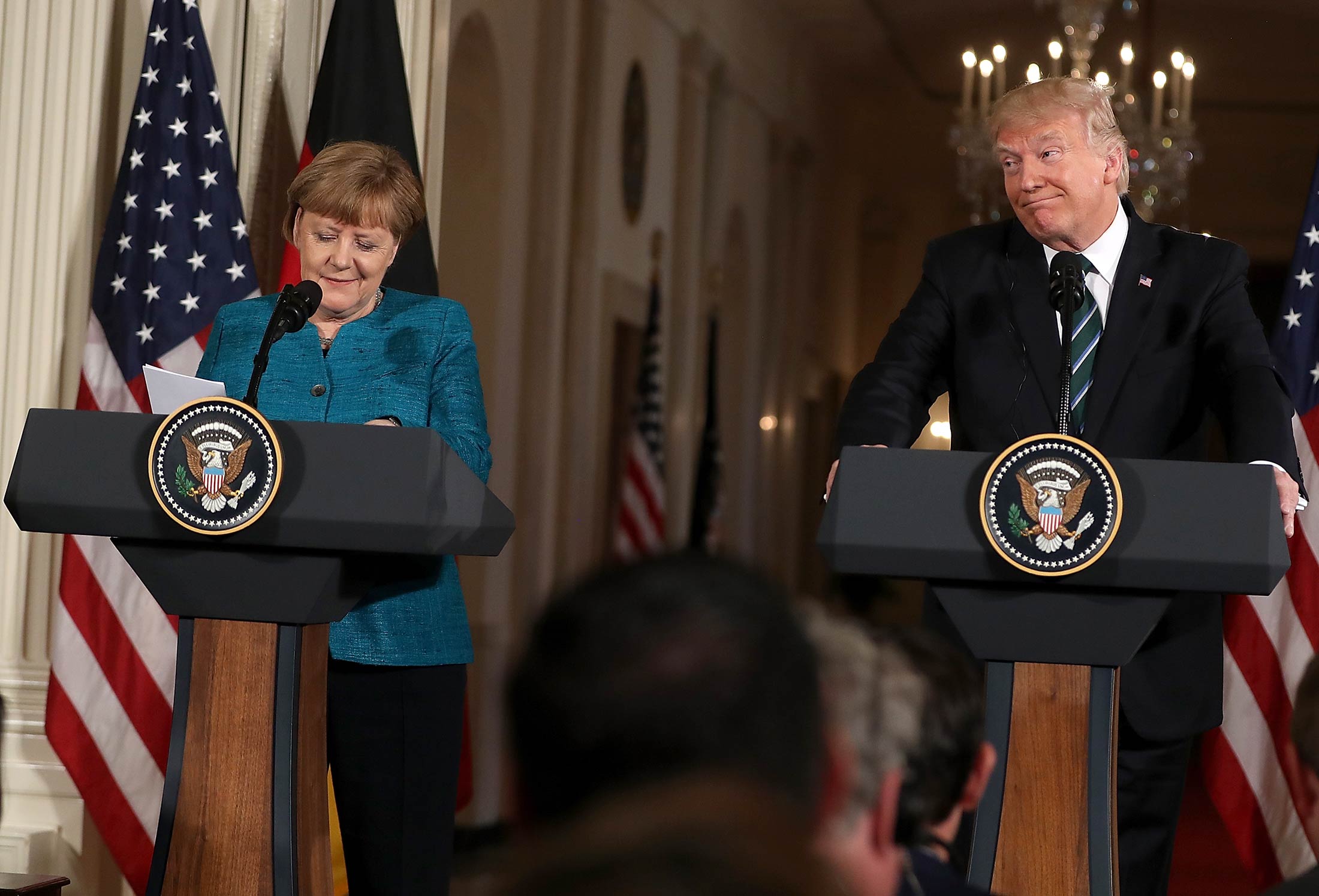 U.S. President Donald Trump holds a joint press conference with German Chancellor Angela Merkel in Washington, D.C. on on March 17, 2017.
