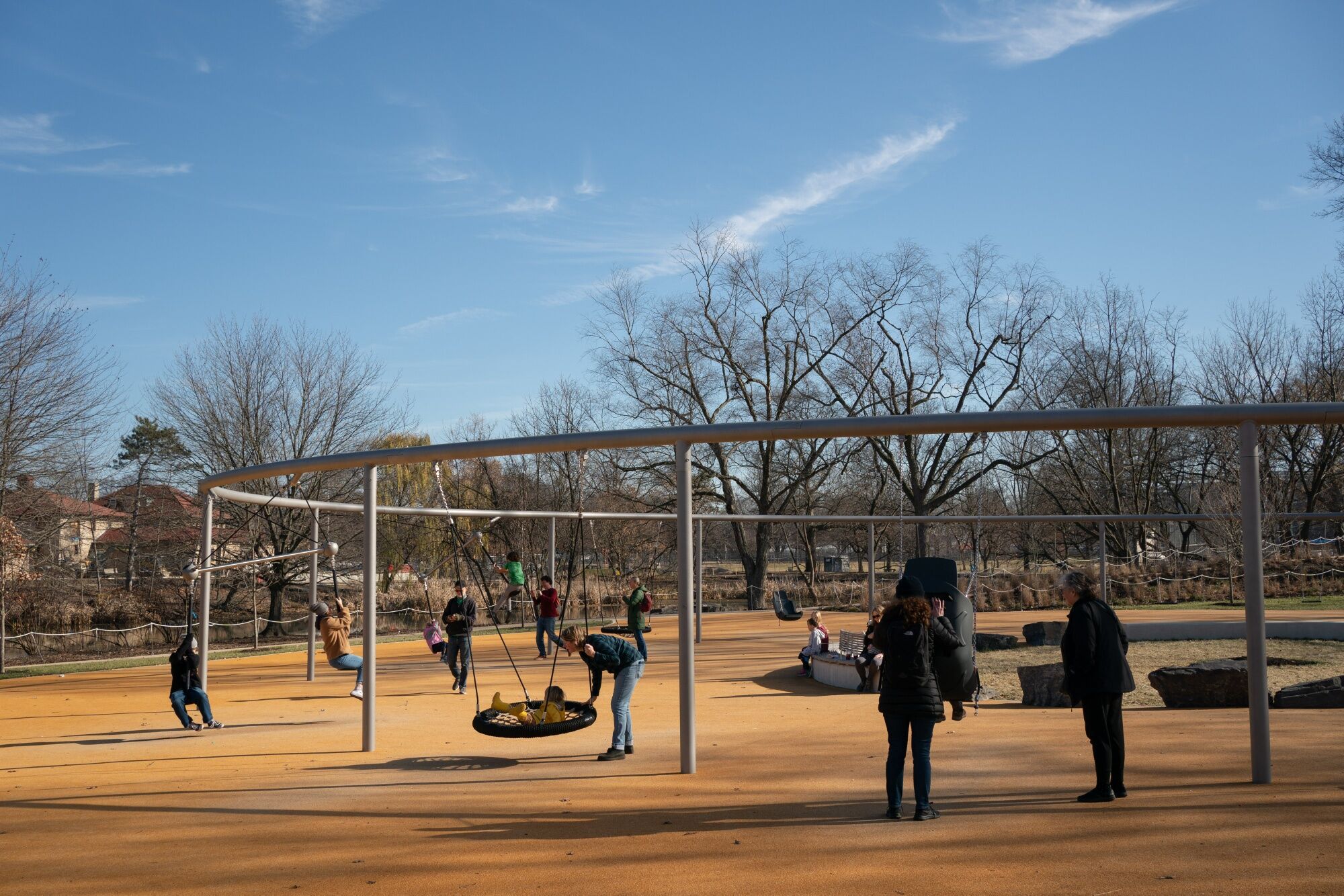 Anna C. Verna Playground at Philadelphia’s FDR Park has the largest swing set in North America. 