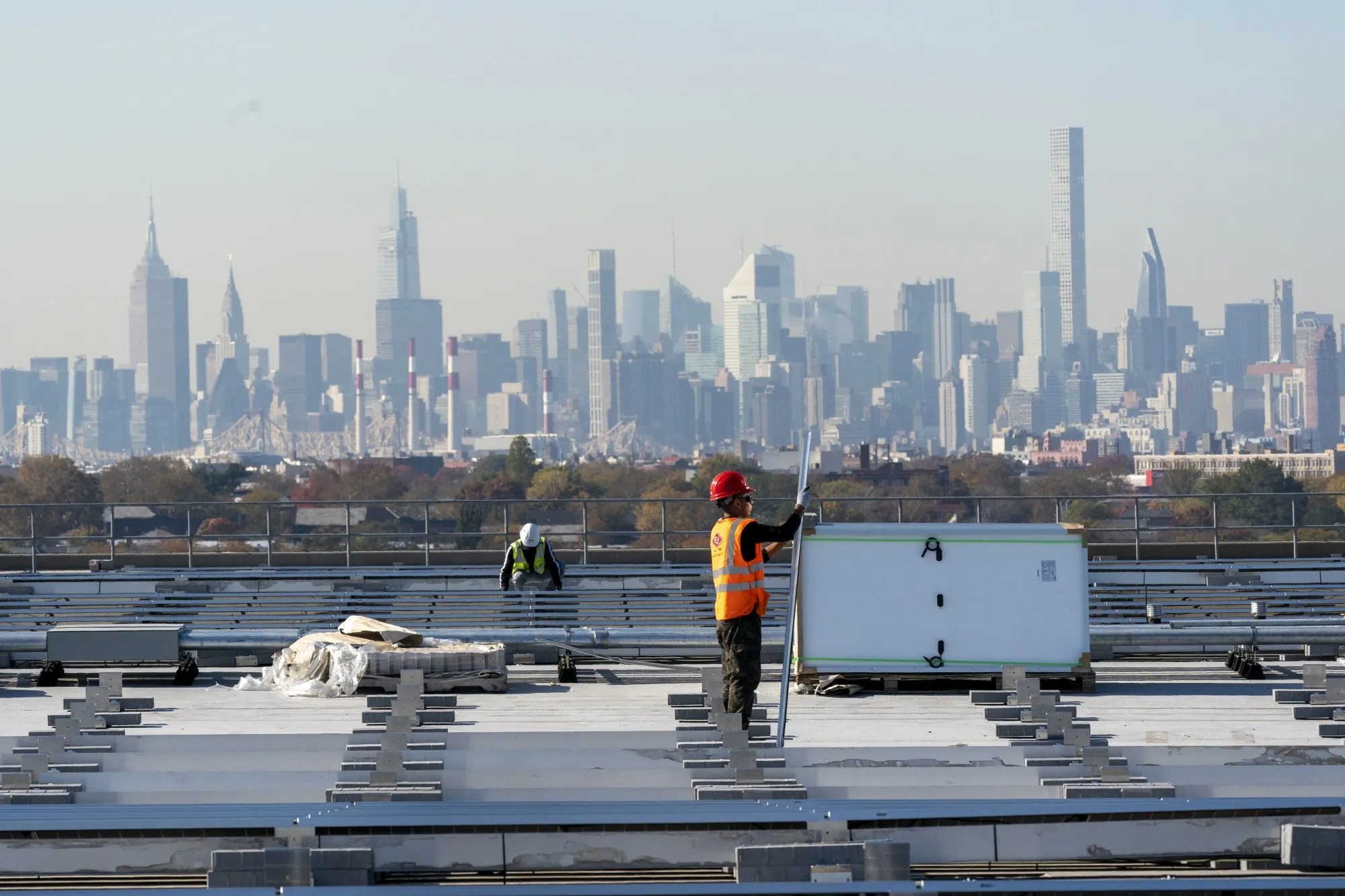 Solar panels on top of the Terminal B garage at LaGuardia Airport.