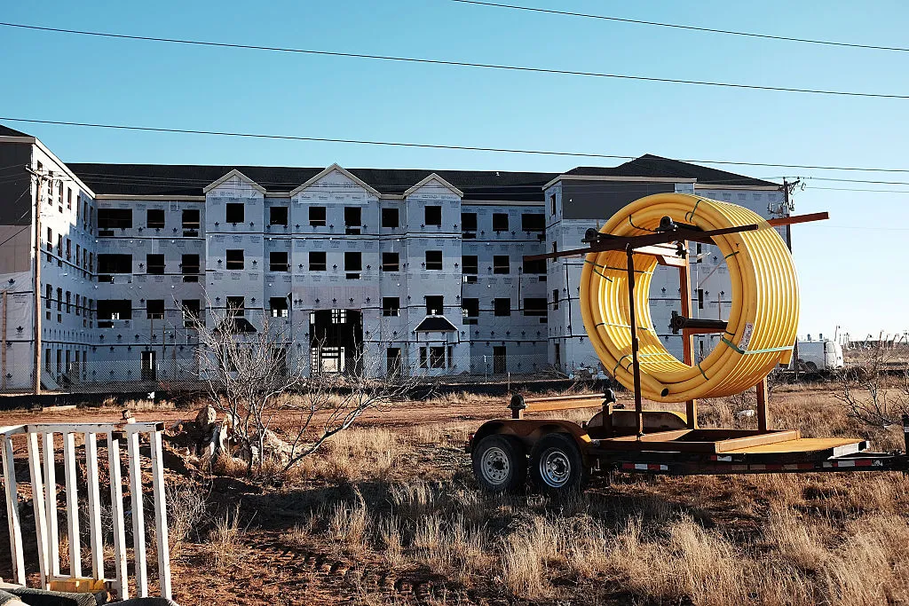 The site of a new hotel for workers in the oil industry in Odessa, Texas on February 4, 2015.