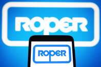 In this photo illustration, Roper Technologies logo is seen