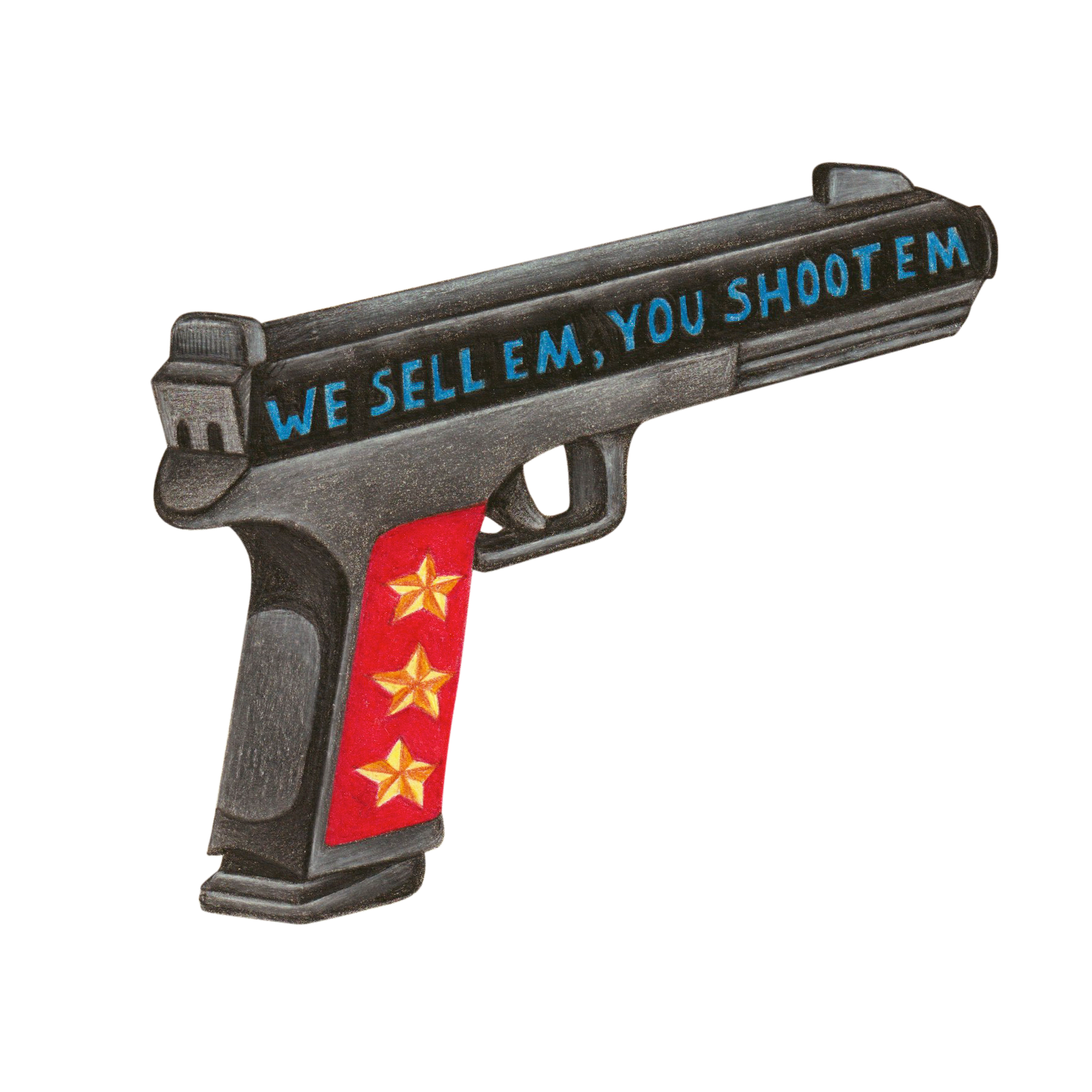 枪支插图，上面印有 GrabAGun 的营销语言：我们卖，你射