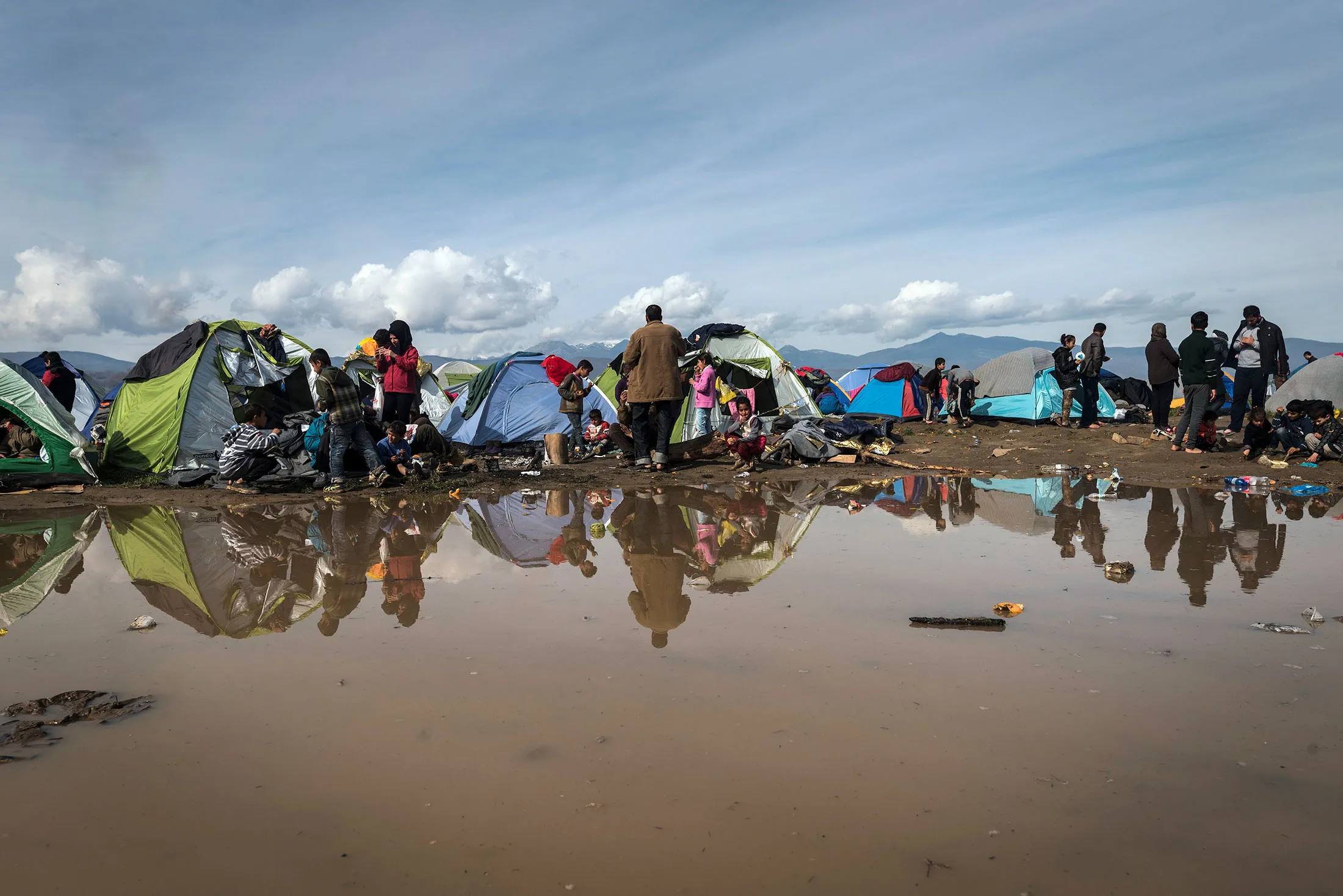 Refugees on the Macedonia-Greece border on March 8, 2016.
