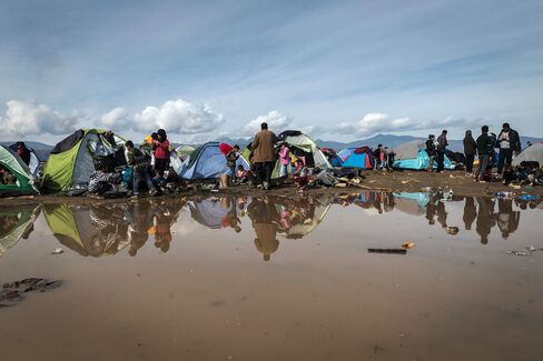 The refugees camp on the Greek-Macedonian border in Idomeni