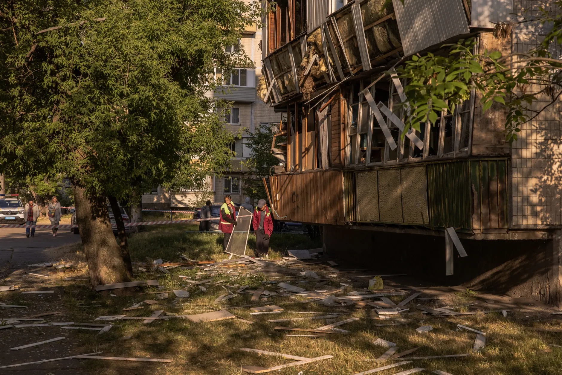 A damaged building following Russian missile strikes in Kyiv, on June 1.