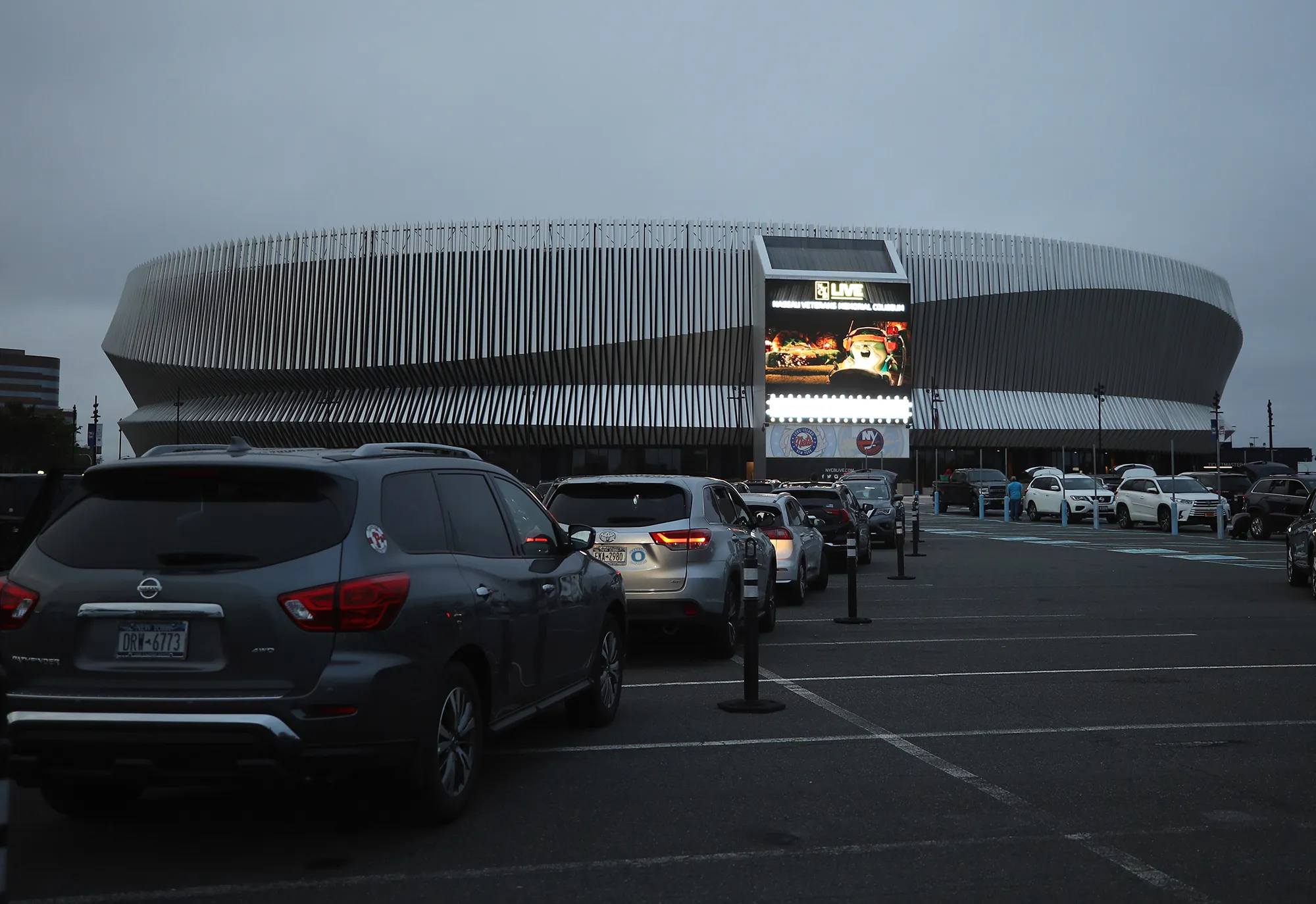 People watch a drive-in movie at the Nassau Veterans Memorial Coliseum&nbsp;in Uniondale, New York on May 29.