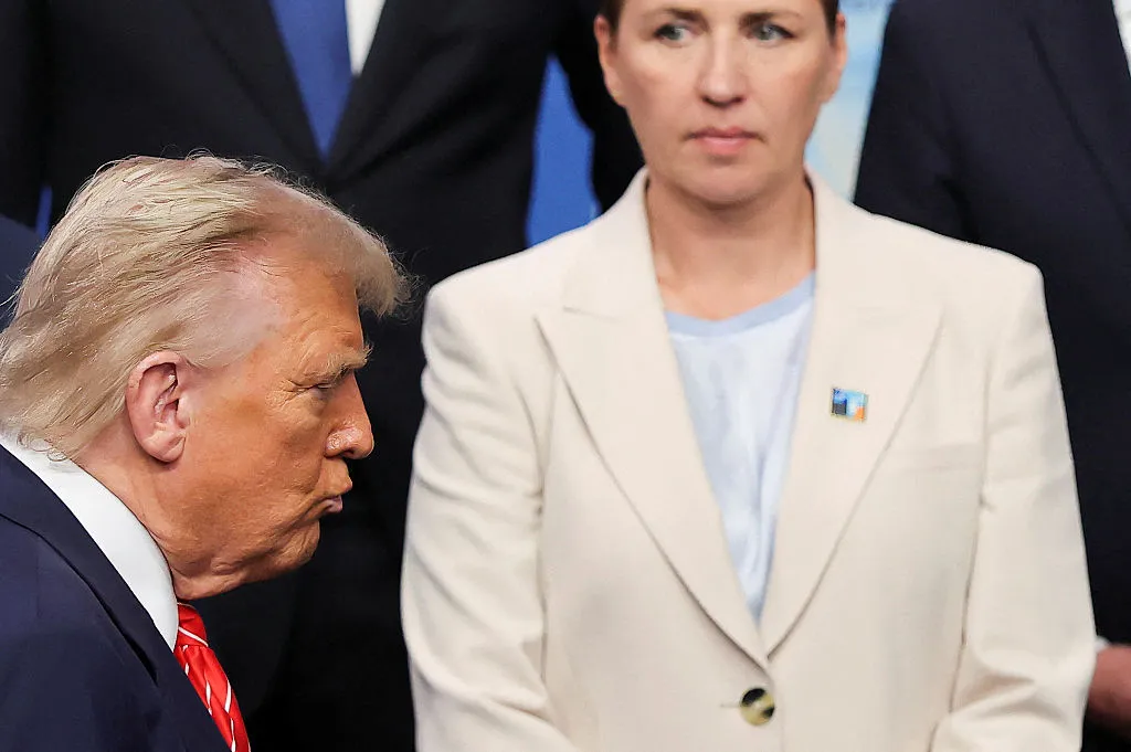 Donald Trump and Mette Frederiksen in June last year.