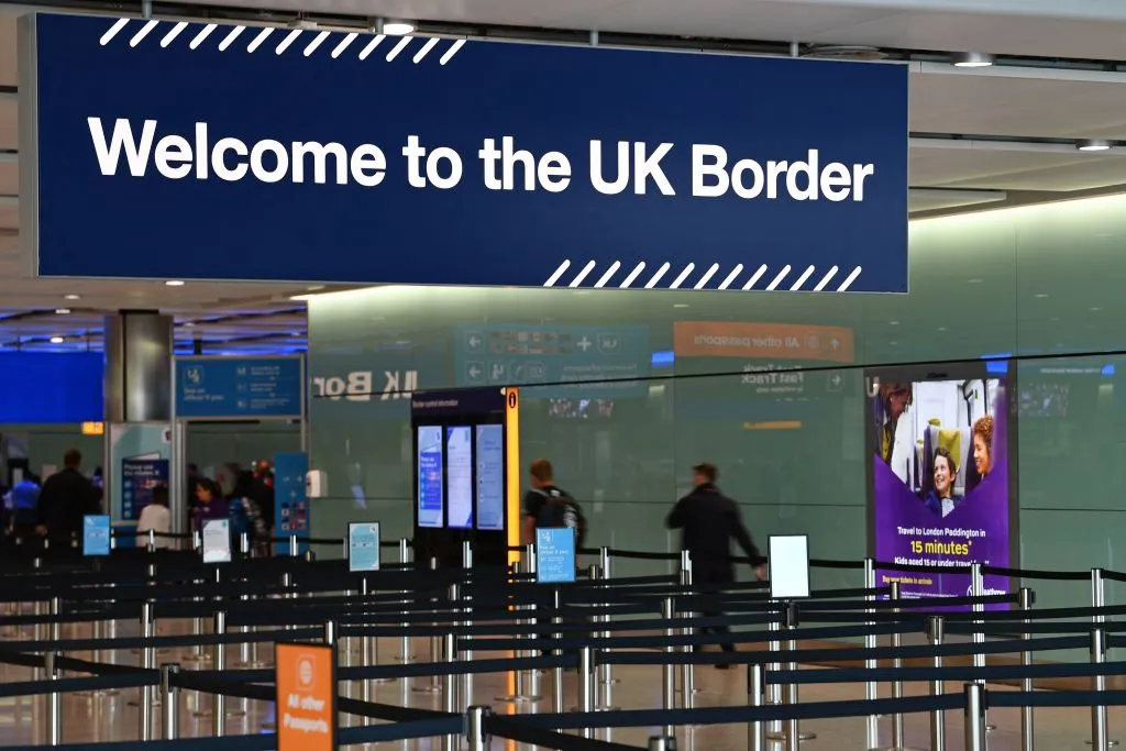 Arrivals in Terminal 2 at Heathrow Airport in London.
