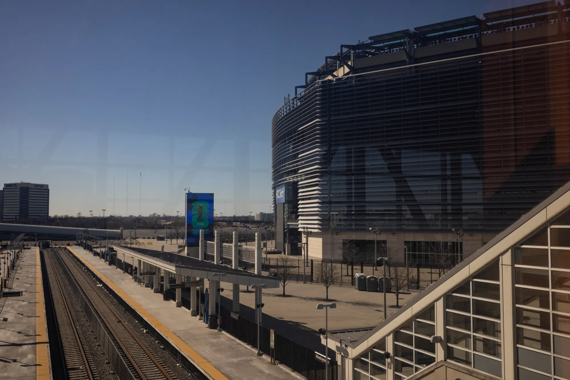 The Meadowlands New Jersey Transit station near MetLife Stadium in East Rutherford, New Jersey.
