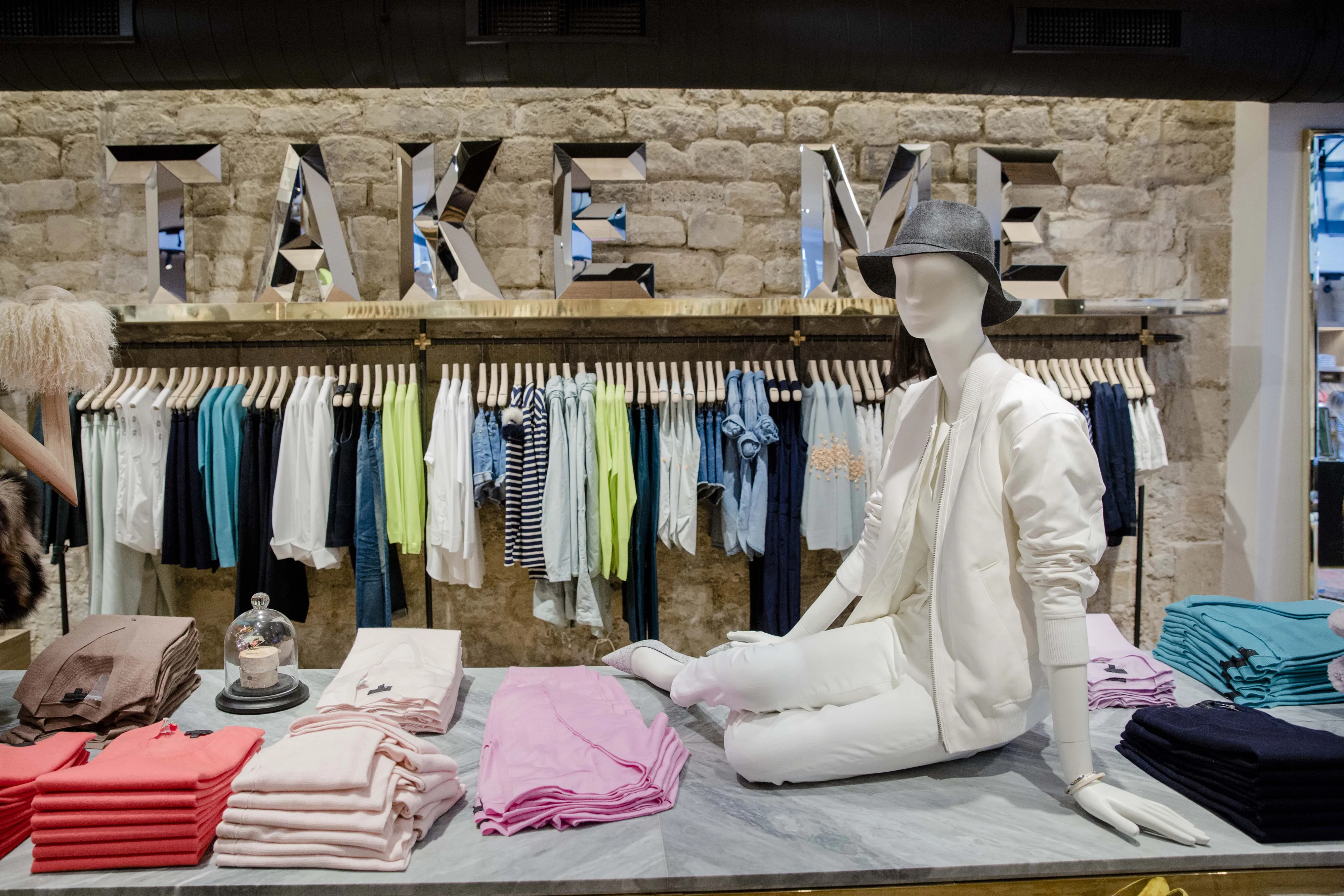 Women's apparel on display in a J.Crew clothing store in Paris on March 4, 2015, ahead of its official opening later in the week.
