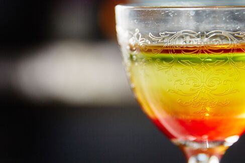 The Pousse-Café, a savory-to-sweet layered cocktail.