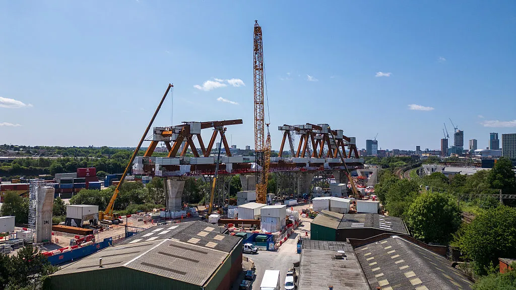 An aerial view the HS2 Curzon No.2 Viaduct&nbsp;on June 18, 2025, in Birmingham, England.&nbsp;