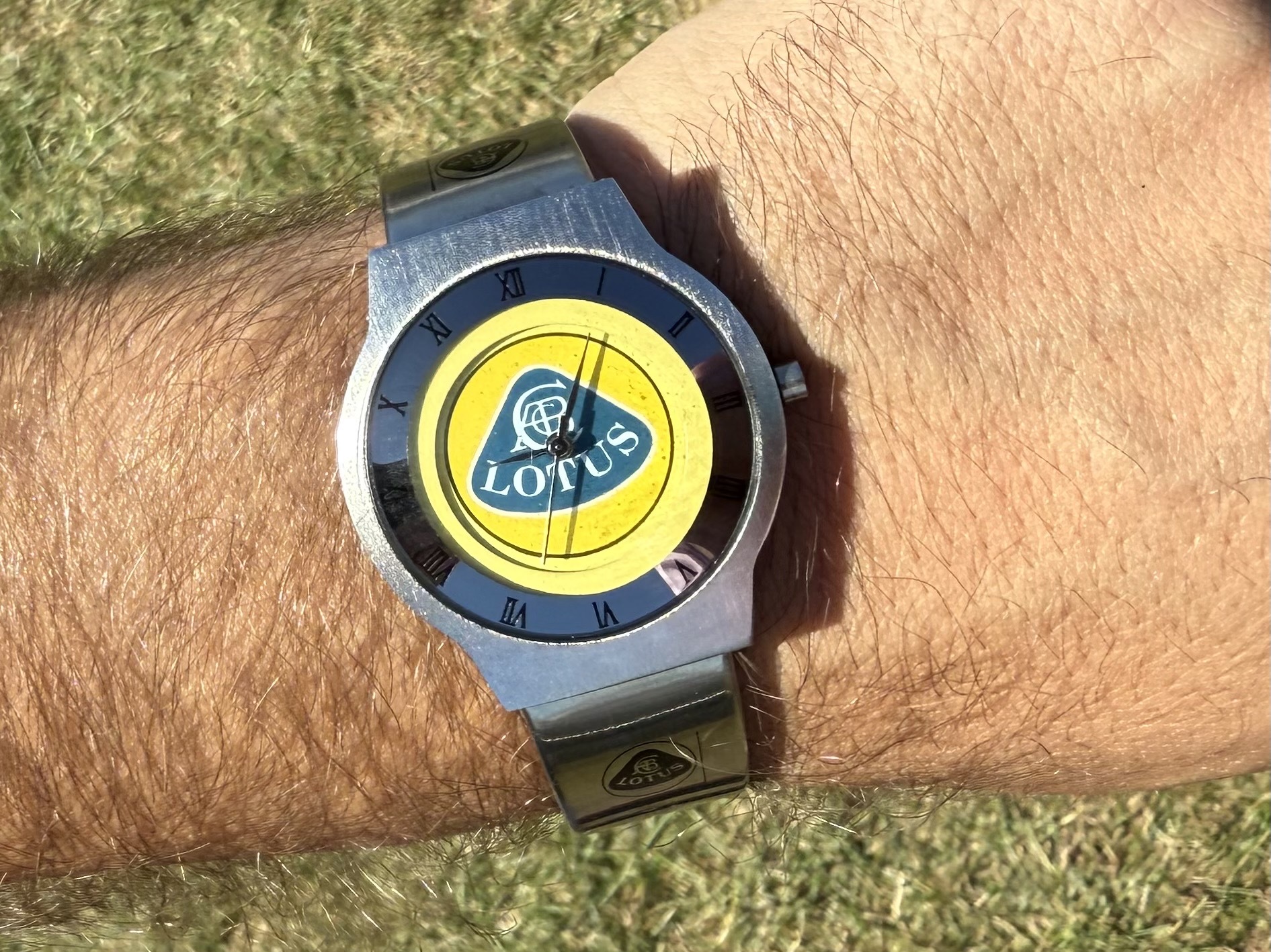 An attendee named Zach said he found this Lotus watch on Poshmark for about $35 after he bought himself a 2010 Evora. Photographer: Chris Rovzar&#x2F;Bloomberg