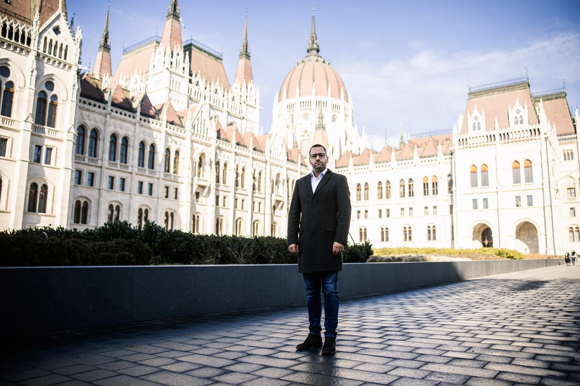 Tamas Lanczi in front of the Hungarian Parliament Building in Budapest, on Feb. 7.