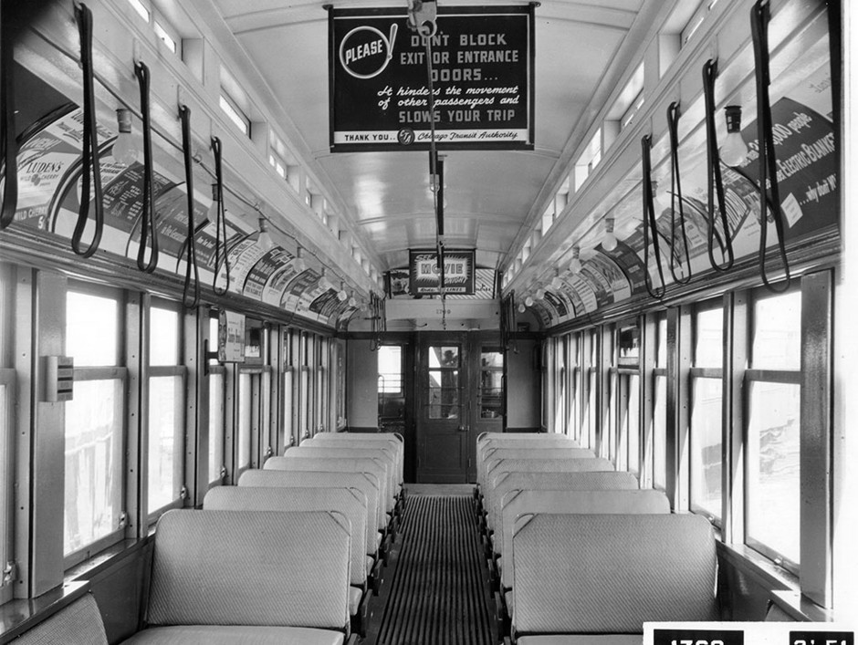 A courtesy campaign placard inside an L train car in Chicago, 1951.
