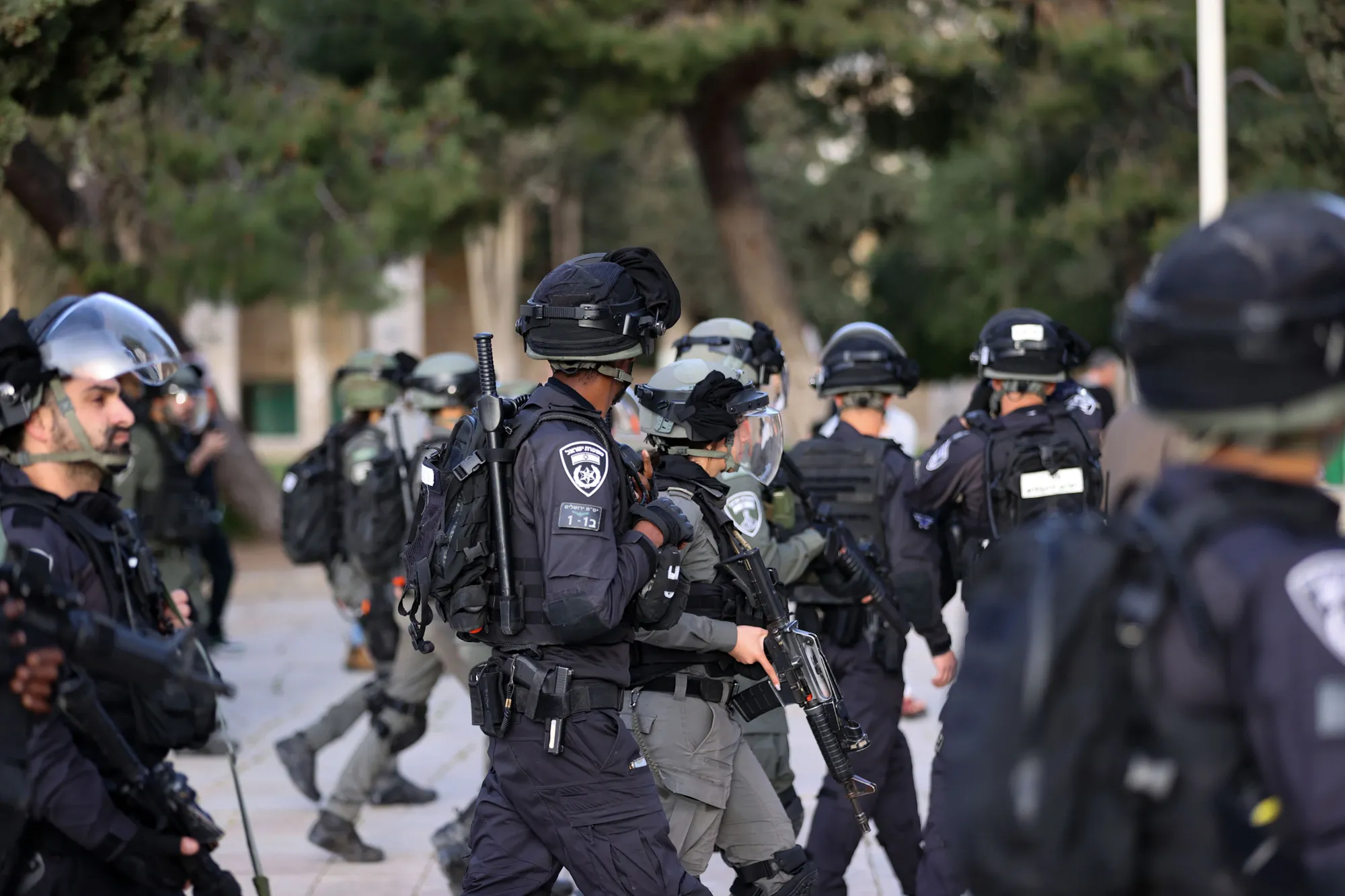 Israeli forces near the Al-Aqsa Mosque in Jerusalem on April 18.