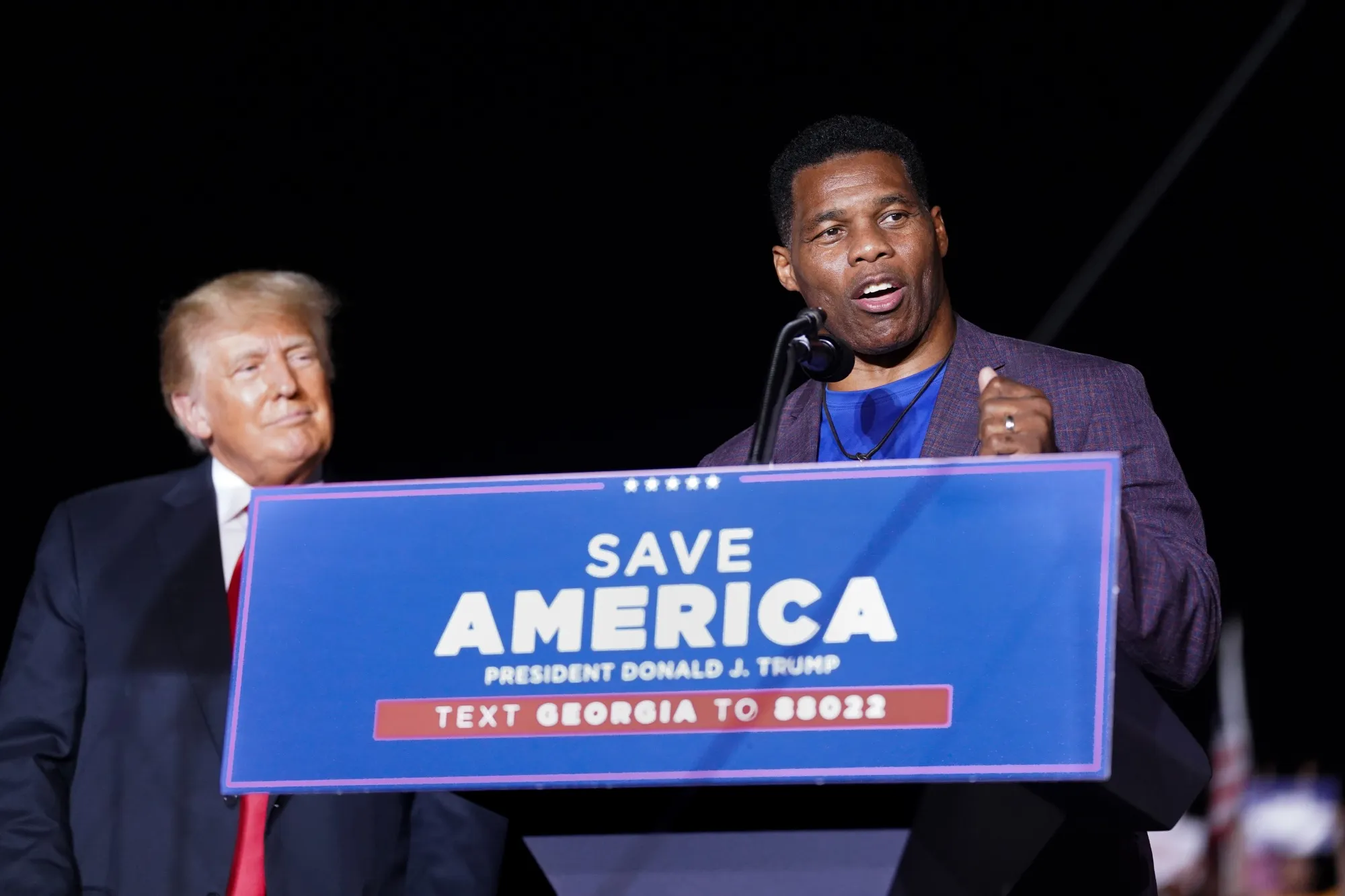 Herschel Walker with Donald Trump in September 2021 in Perry, Georgia.&nbsp;