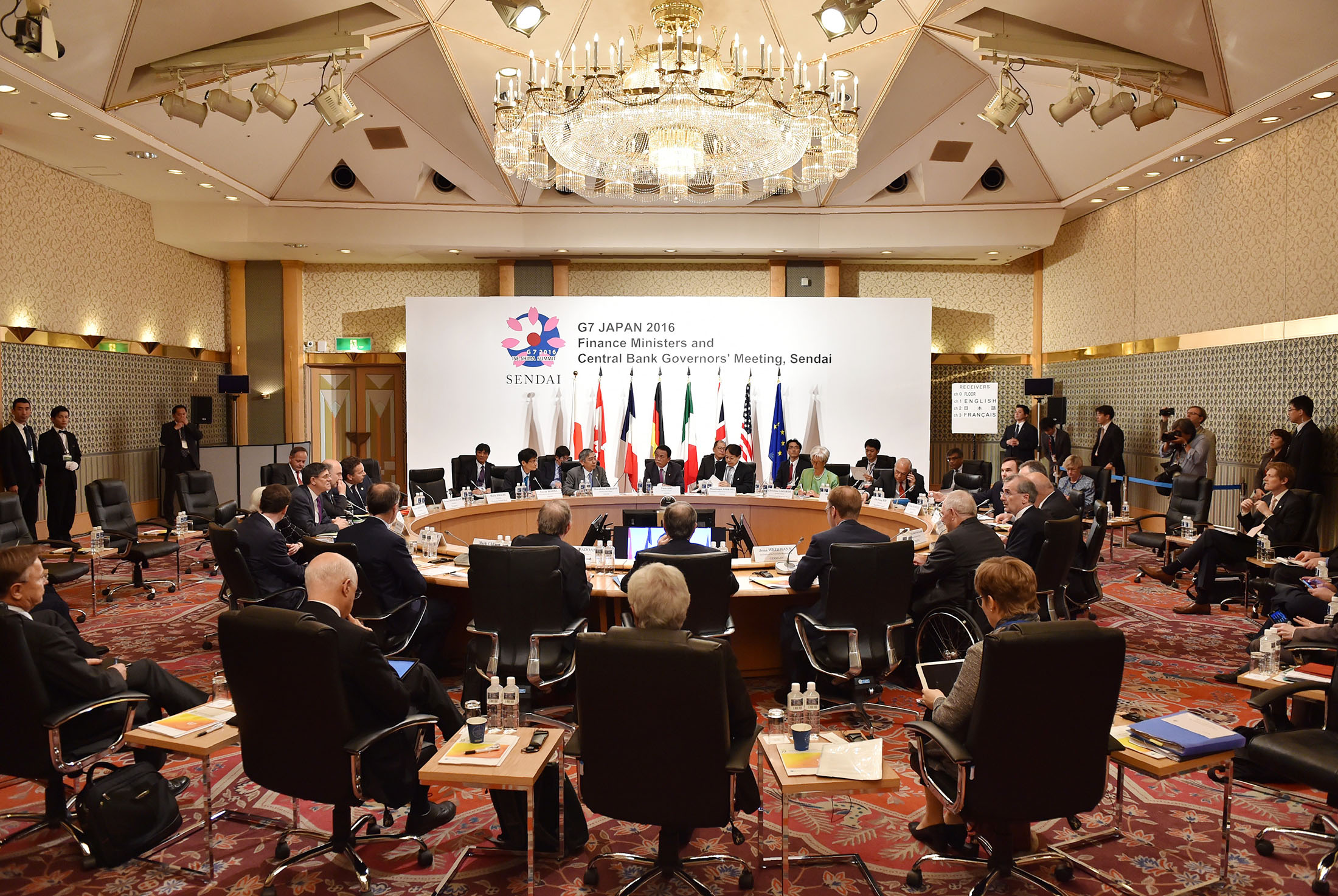 Finance ministers and central bankers from the G7 hold a session meeting in Sendai.
