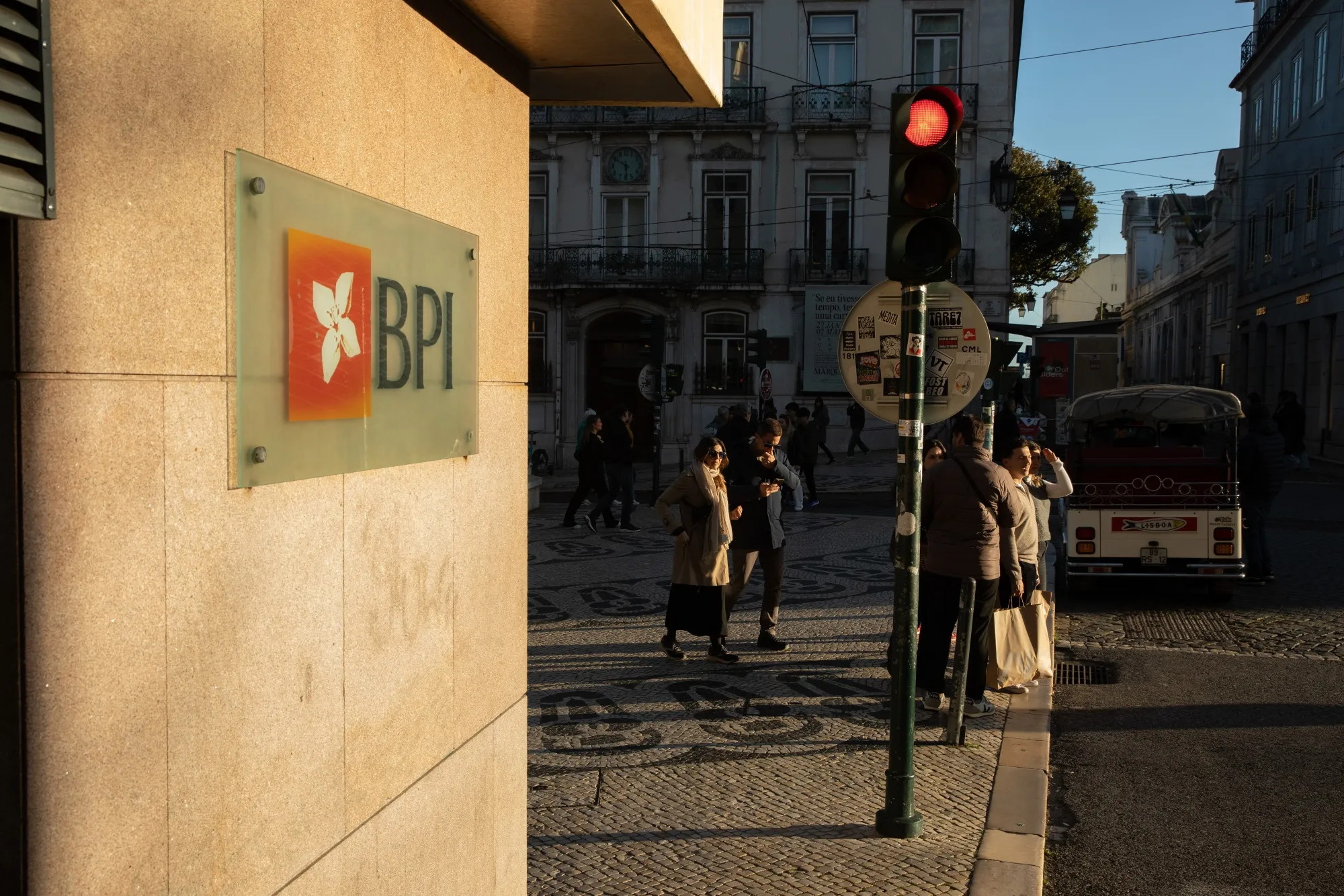 A Banco BPI SA bank sign in Lisbon, Portugal.