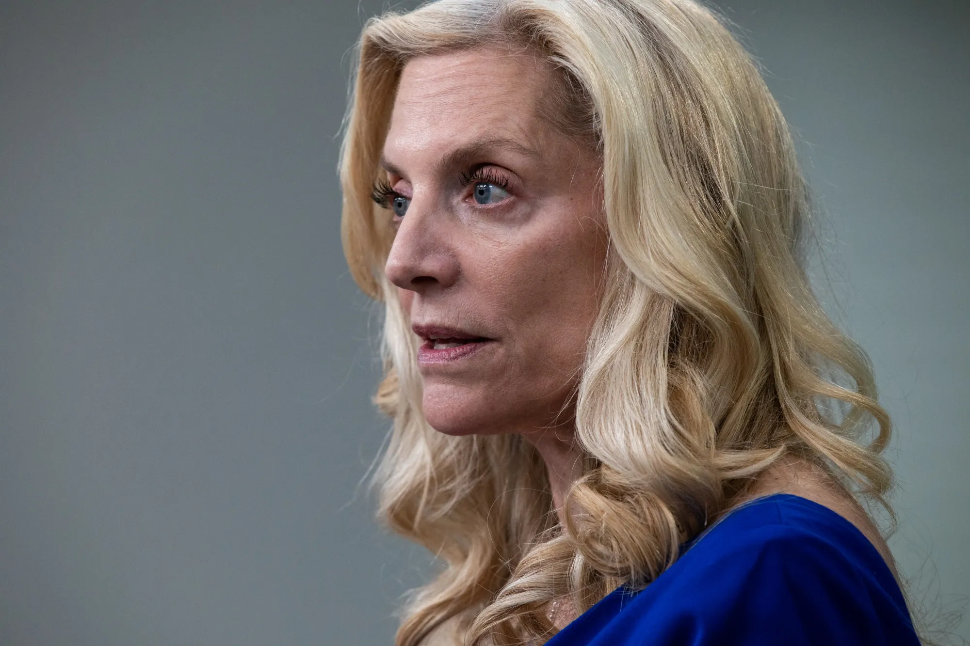 Lael Brainard, director of the US National Economic Council, speaks during a news conference.