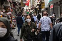 Visitors wear protective face masks while shopping in the Mercan district of Istanbul, Turkey, on May 14.