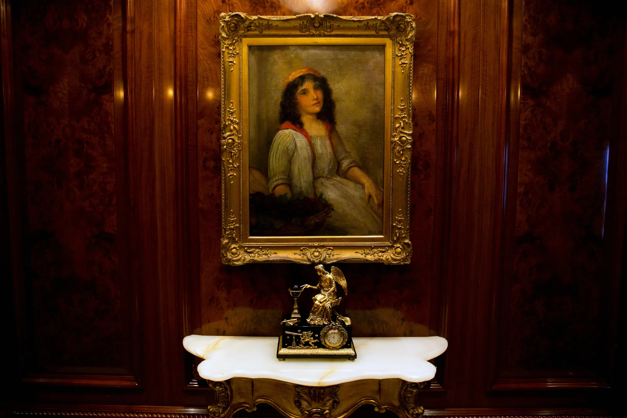 A painting hangs on a wall inside a yacht on display during the Yachts Miami Beach Boat Show.&nbsp;