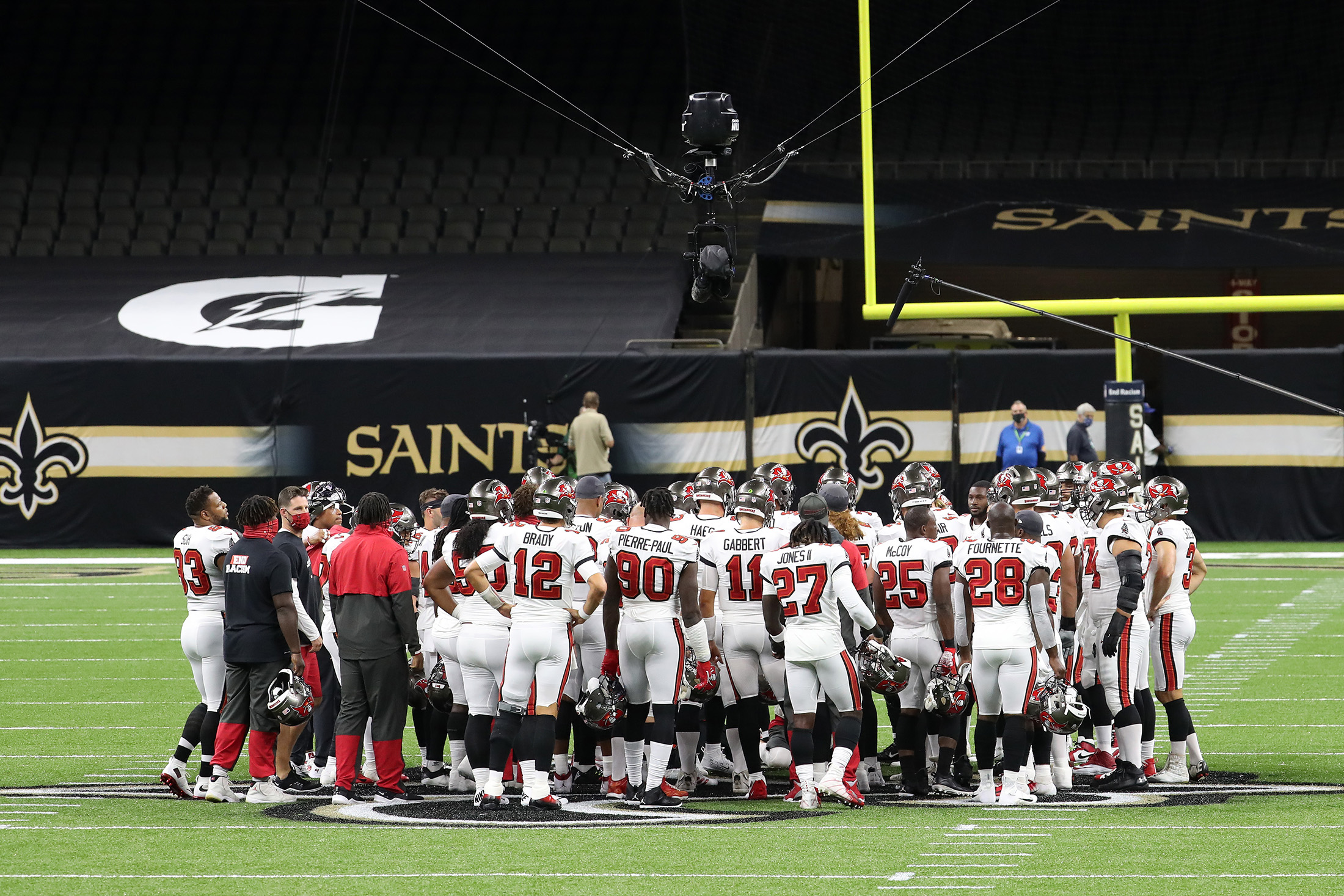 Atlanta Falcons fans watch warmups before the season home opener