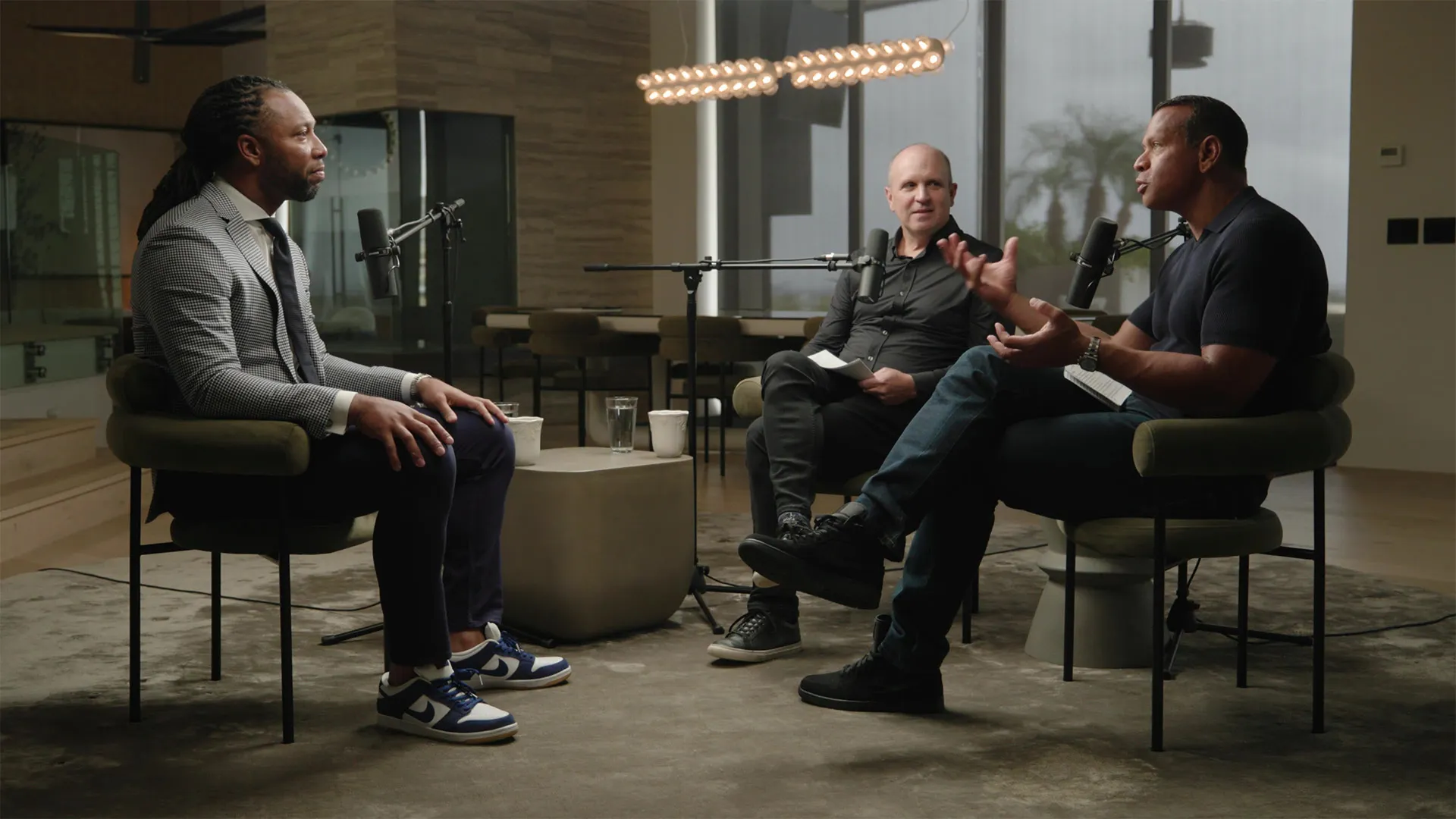 Larry Fitzgerald,&nbsp;left, on the&nbsp;The Deal with Alex Rodriguez and Jason Kelly