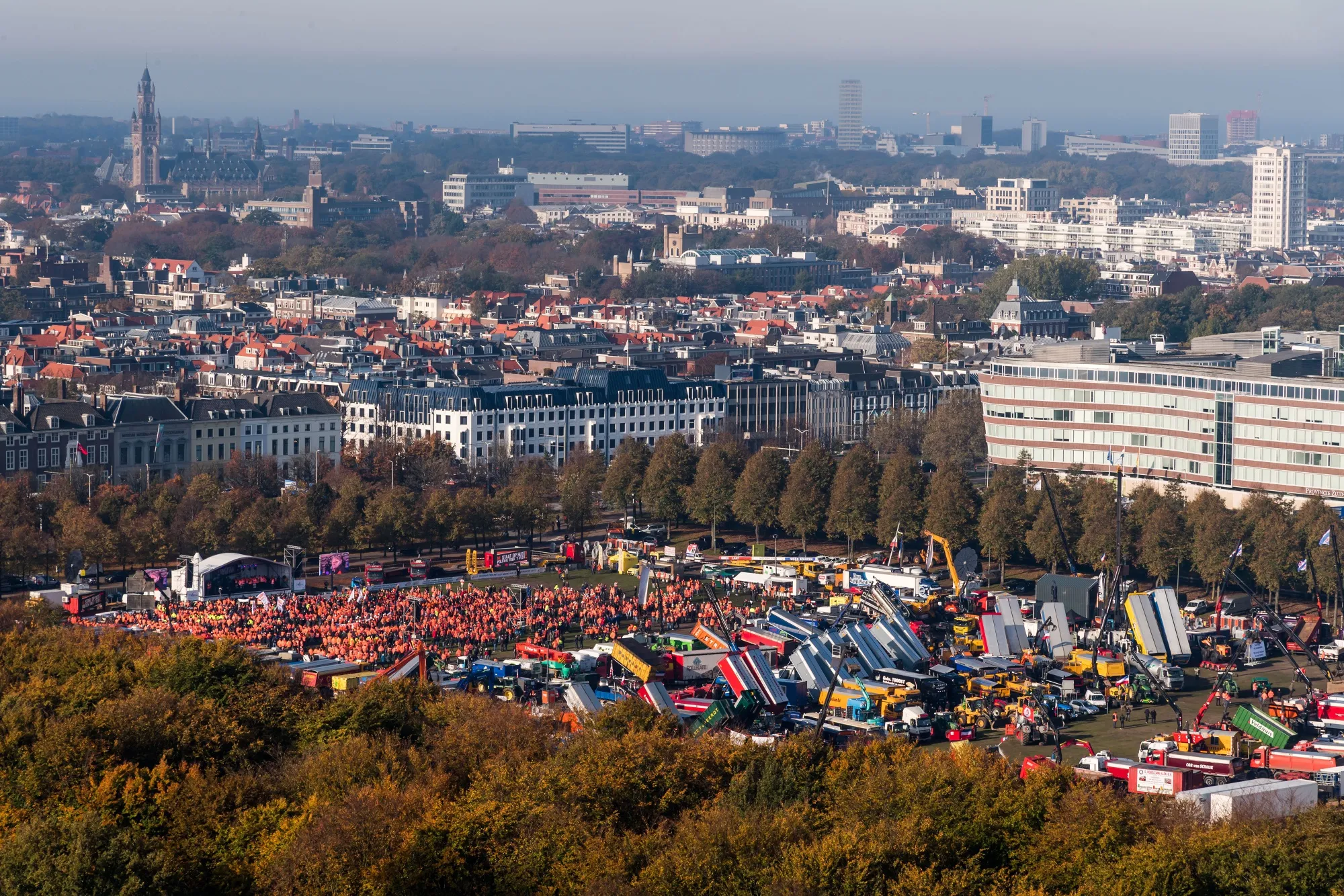 Construction workers gather at Malieveld in The Hague, on Oct. 30.